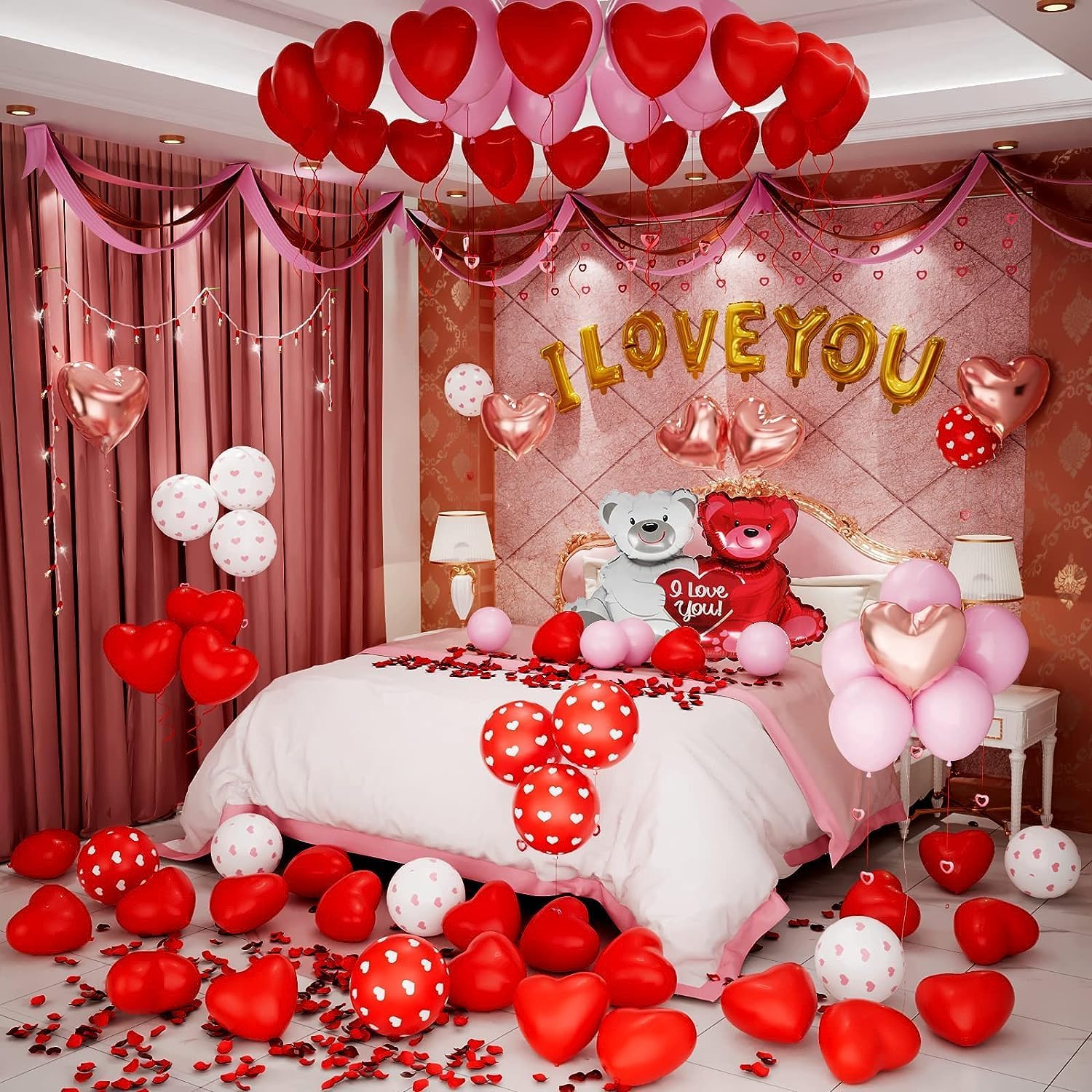 Valentines Day Balloons Kit with Heart Balloon Bear Balloon Pink Balloons I Love...