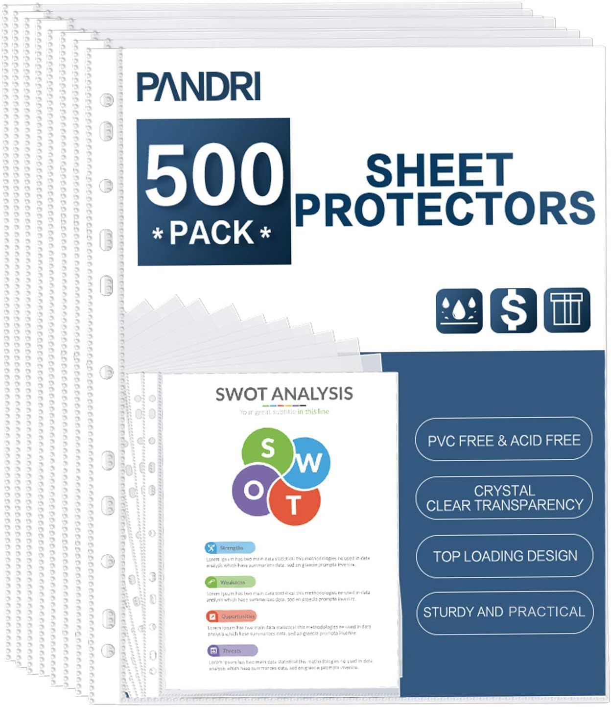 Sheet Protectors, PANDRI 500 Pack Clear Heavy Duty Plastic Page Protectors Sheet...