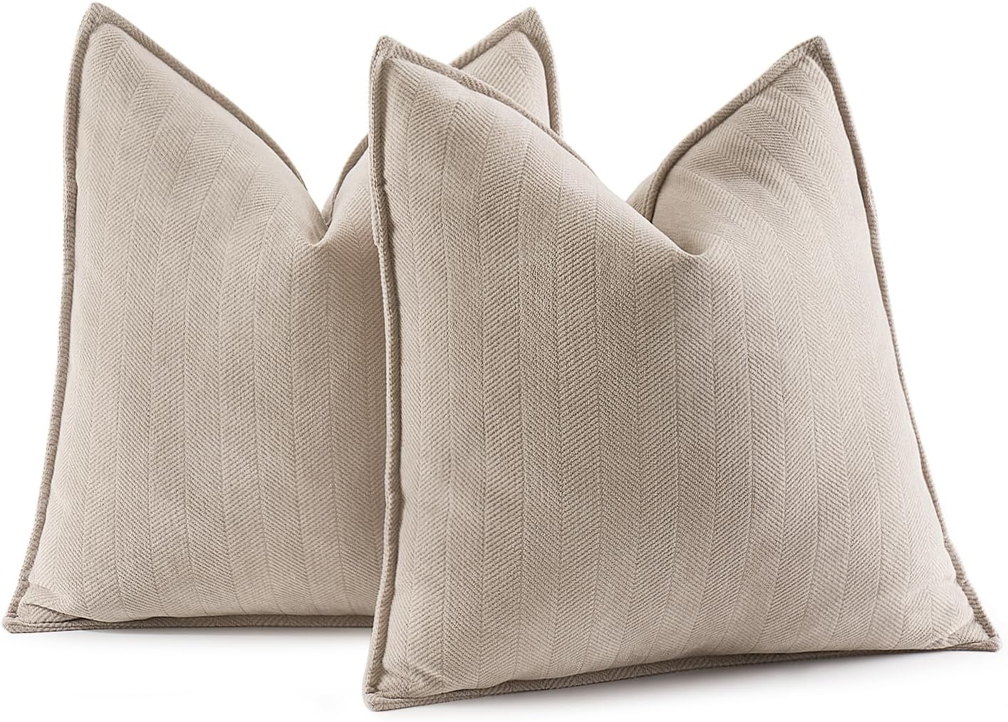 MIULEE Pack of 2 Beige Decorative Pillow Covers 22x22 Inch Soft Chenille Couch T...