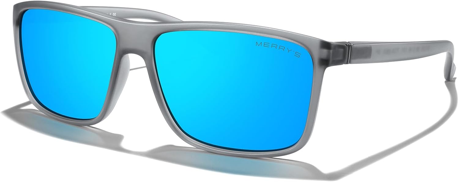 MERRY'S Rectangular Polarized Sports Sunglasses for Men Women Cycling Driving Fi...