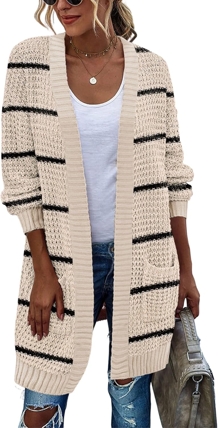 Zeagoo Women's 2025 Fall Open Front Cardigan Long Batwing Sleeve Chunky Knit Swe...
