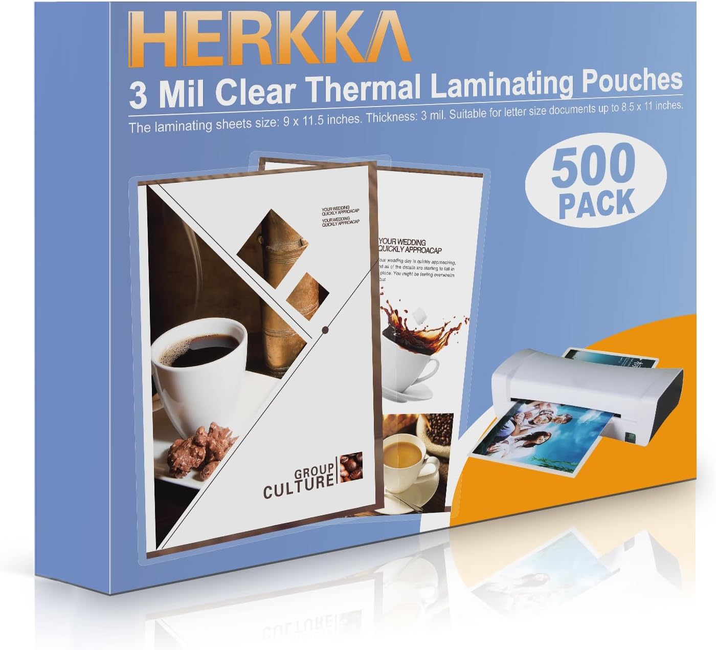 HERKKA 500 Pack Laminating Sheets, Holds 8.5 x 11 Inch Sheets, 3 Mil Clear Therm...