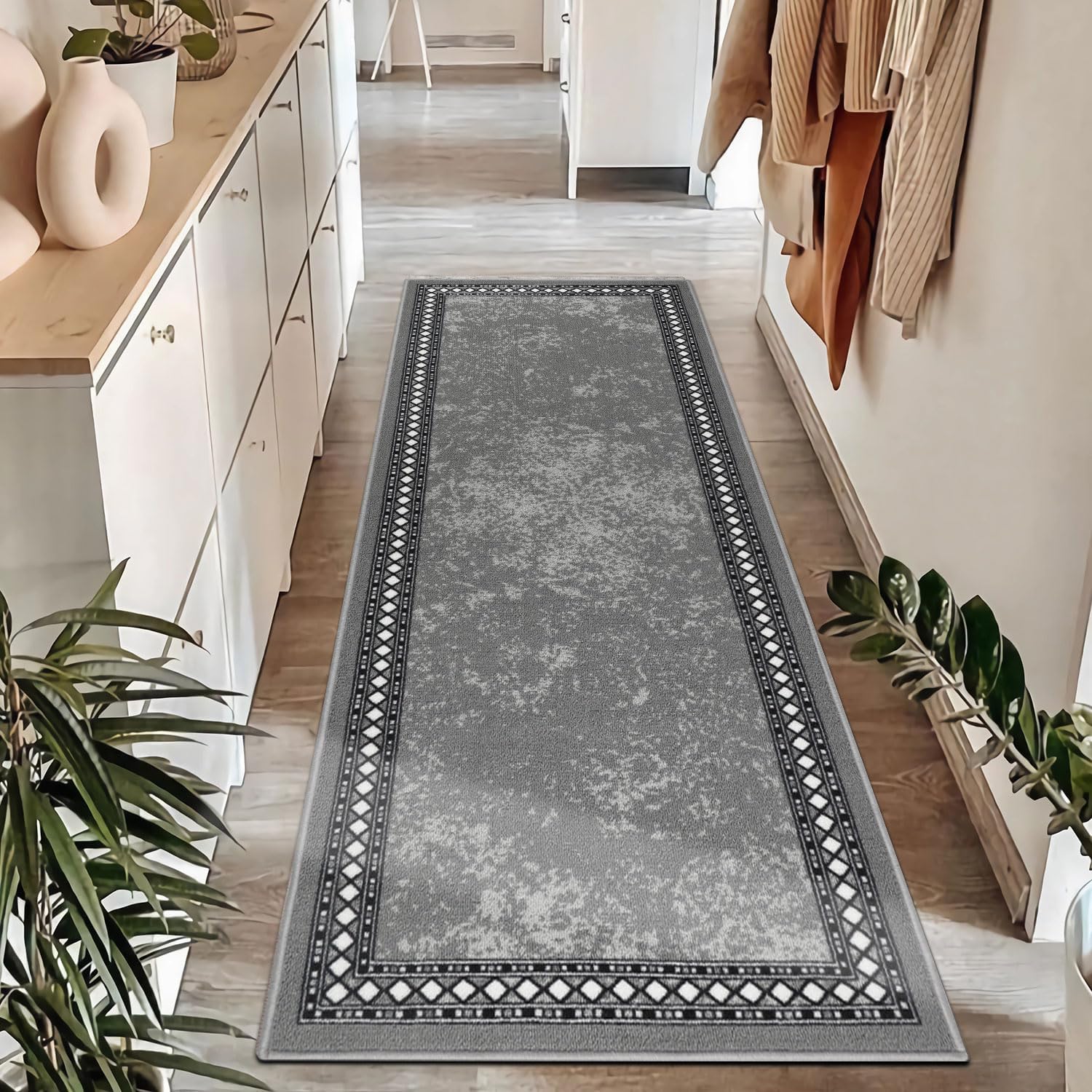 Homcomodar Runner Rugs for Hallway Grey 65x180 Non Slip Extra Long Hallway Runne...