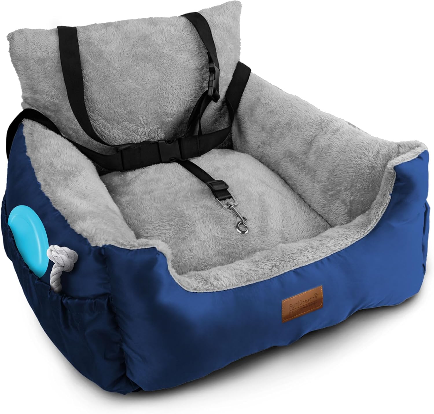 Furdreams Dog Car Seat (Navy/Grey), Plush & Cosy Pet Car Booster Seat for Small...