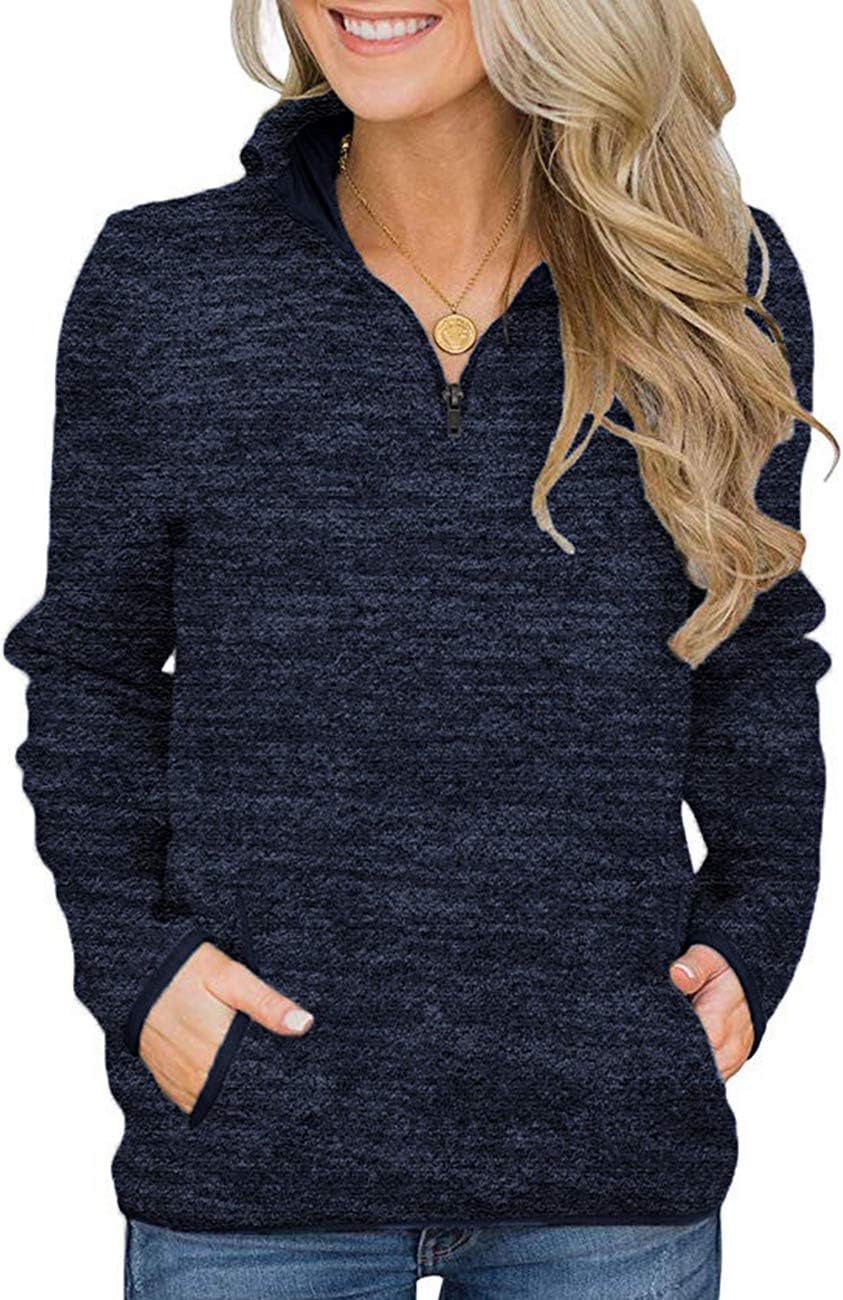 iWoo Womens Casual Sweatshirt Long Sleeve Stand Collar 1/4 Zip Cosy Tops Pullove...