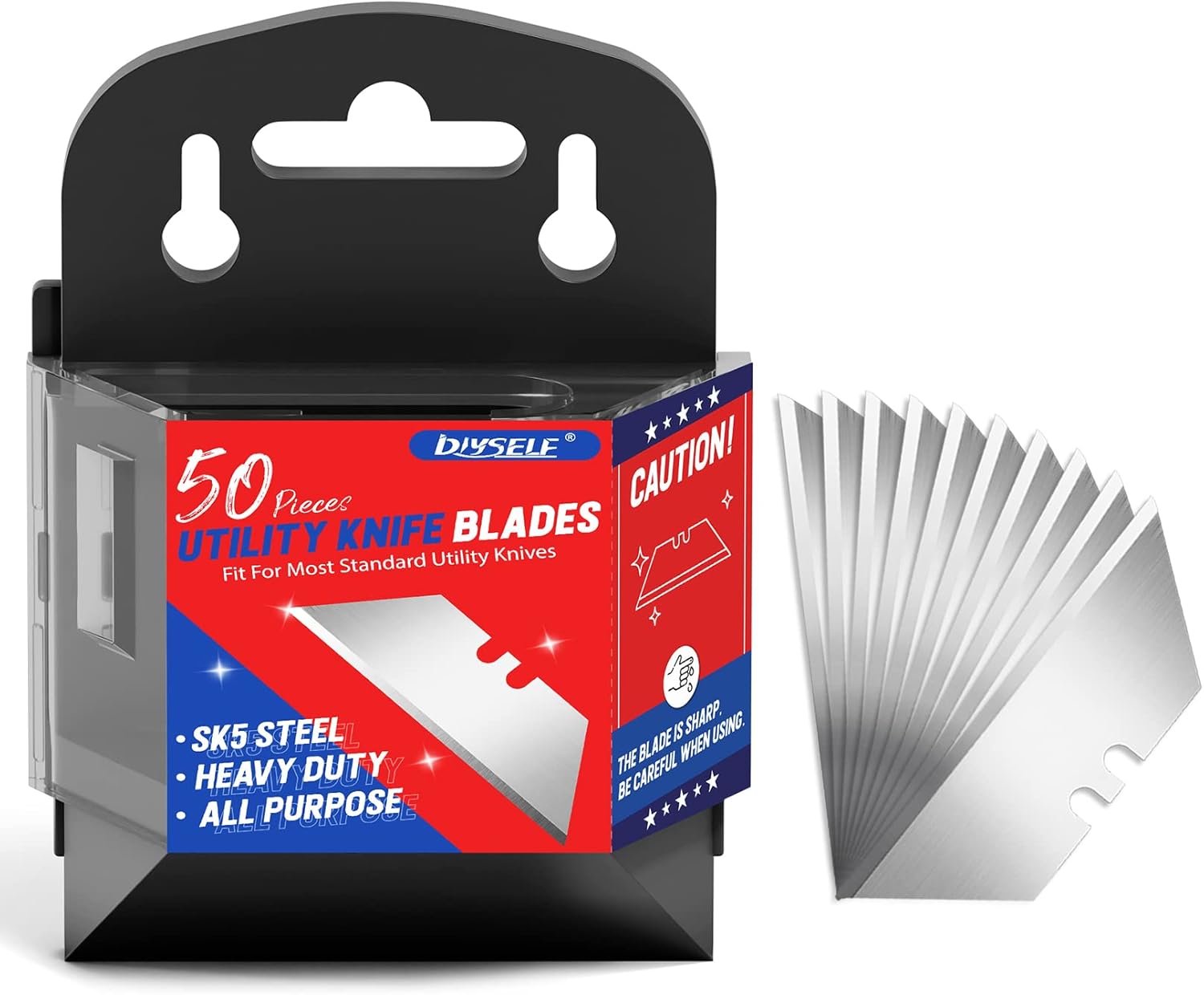 DIYSELF 50 Pack Utility Knife Blades, SK5 Steel Box Cutter Blades with Dispenser...