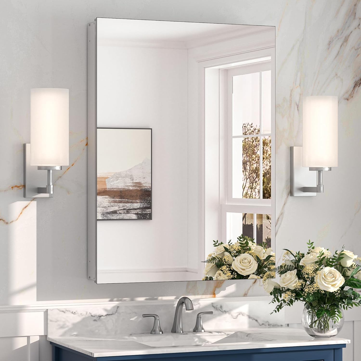 Keonjinn 24 x 32 Inch in Wall Medicine Cabinets for Bathroom with Mirror, Steple...
