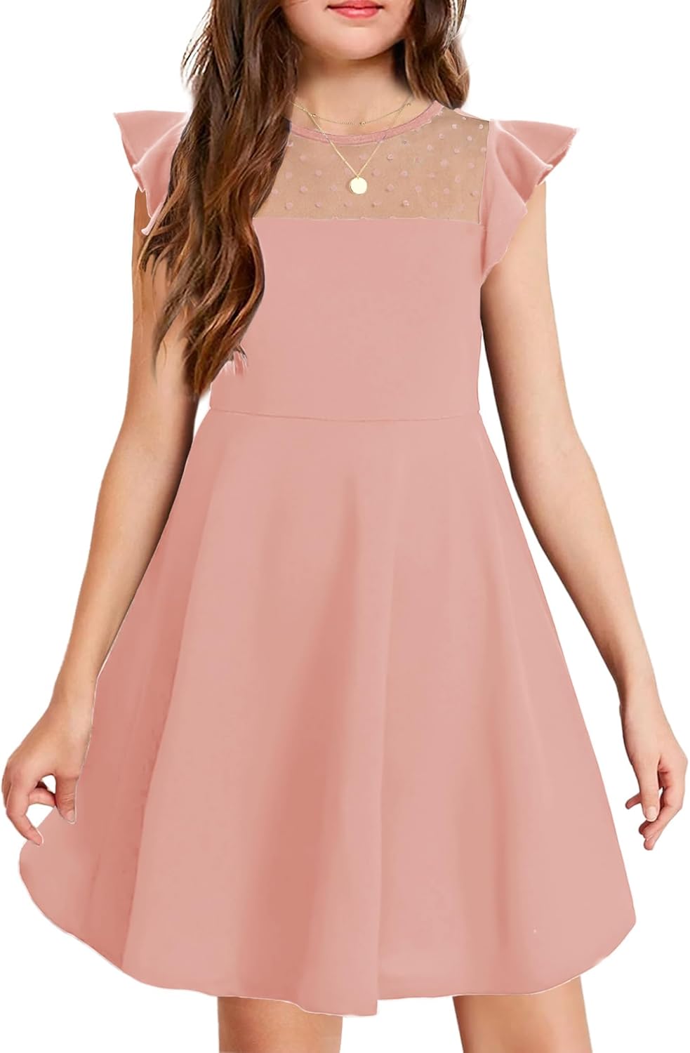 Arshiner Girls Dress Summer Ruffle Sleeve Mesh A Line Casual Party Dresses with...