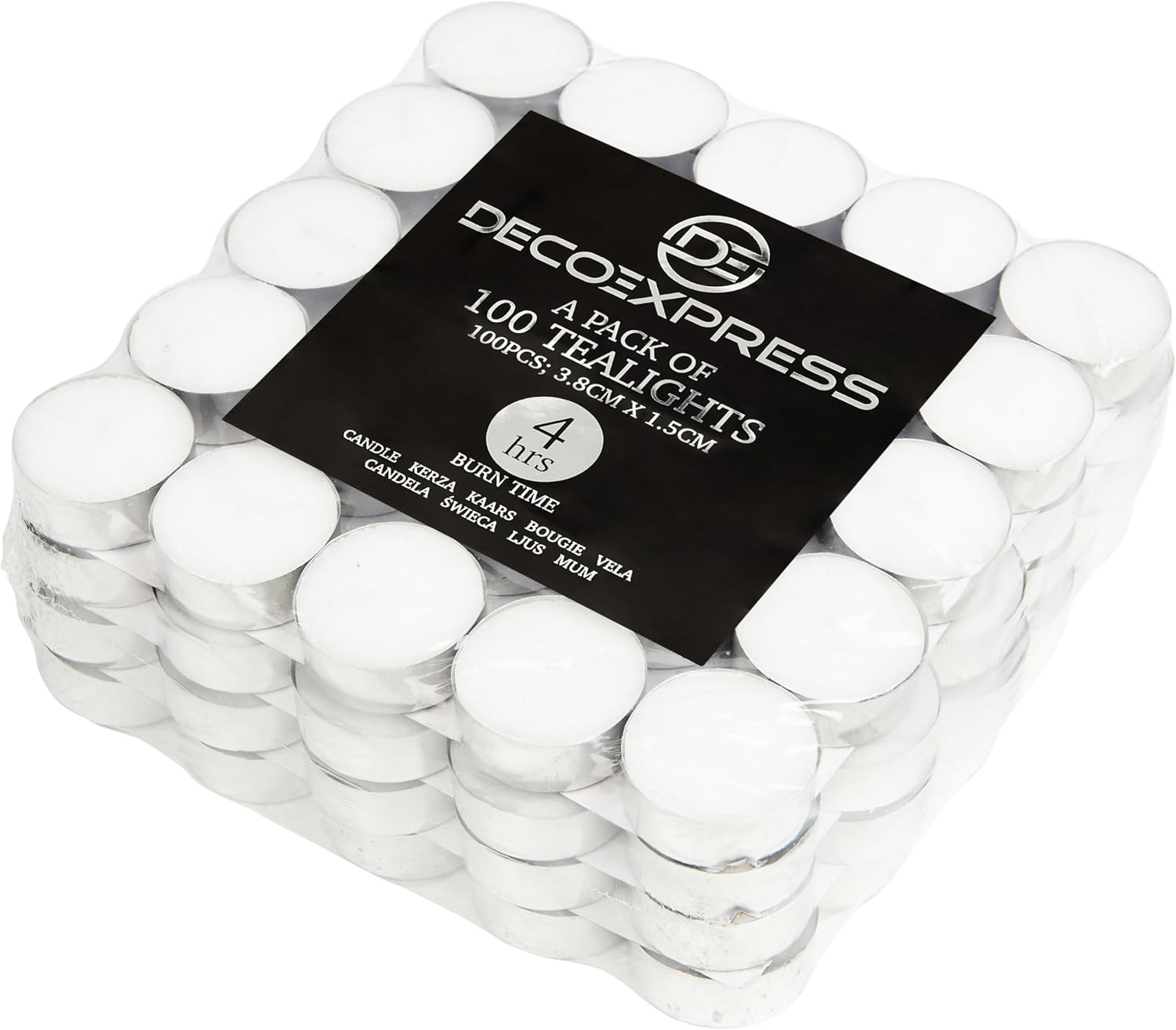 DECO EXPRESS Tealight Candles Multipack of 200, 100, 50, 25 or 24, Burning Time...