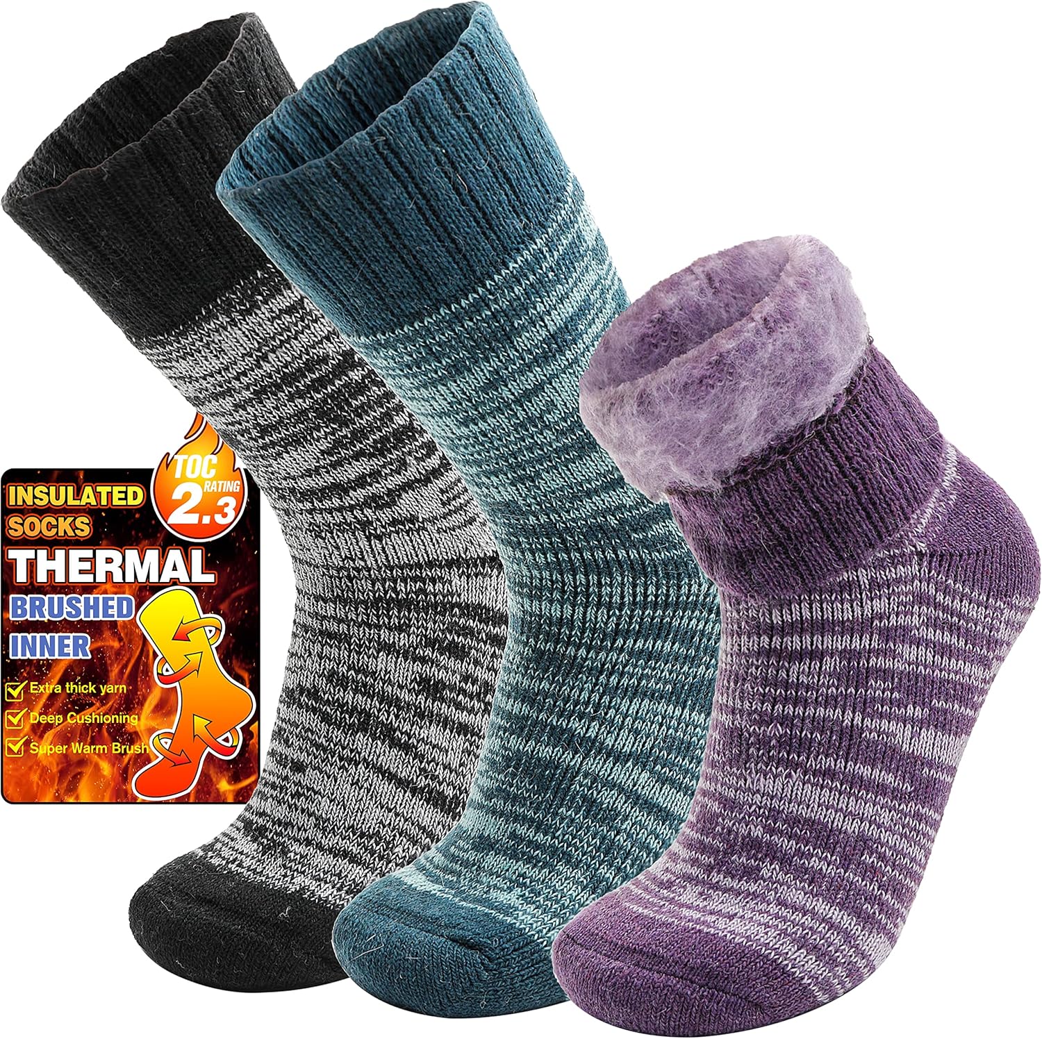 3 Pairs Warm Thermal Socks for Women & Men Winter...