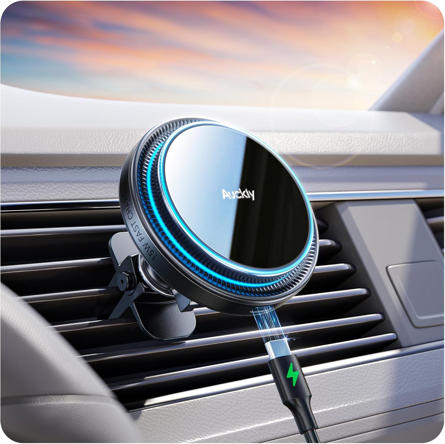 Auckly 15W for MagSafe Car Mount Charger, (3.81 lbf) Strong Magnetic Wireless Ca...