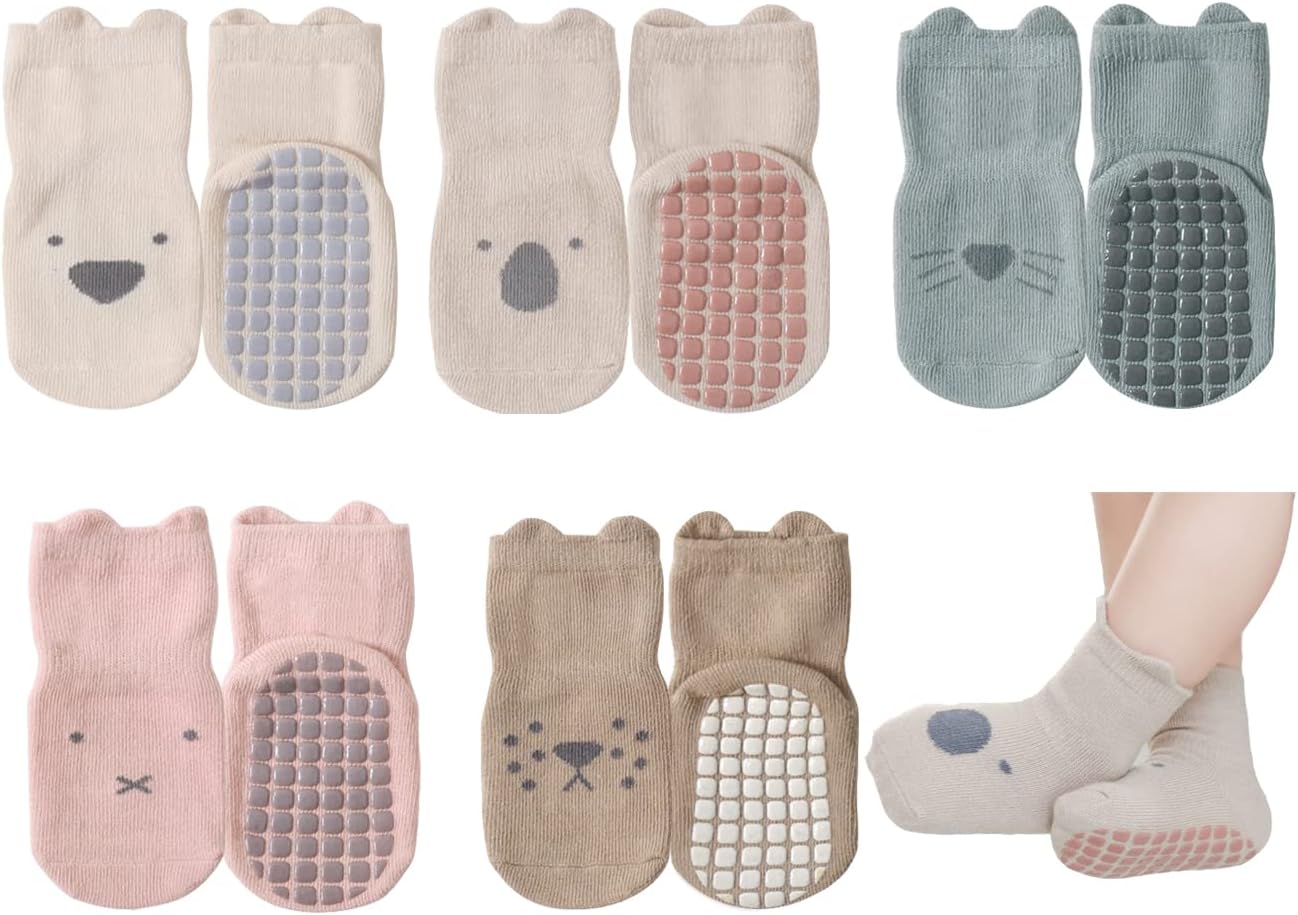 Exegawe Toddler Non Slip Socks, Cute Baby Socks with Grips Crew Socks 5 Pairs 1-...