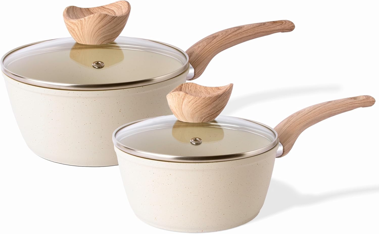 Induction Saucepan Set with Lid – Non Stick Saucepan for Induction – 2pcs Cream...