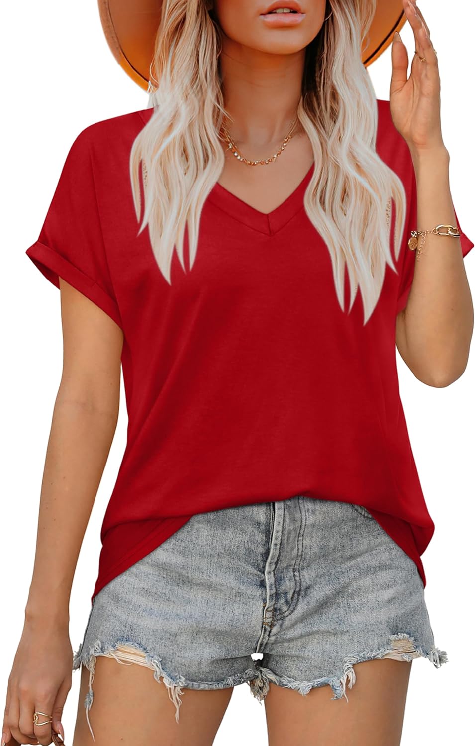XIEERDUO Womens Summer Tops Short Sleeve Shirts Casual V Neck T Shirt Loose Fit...