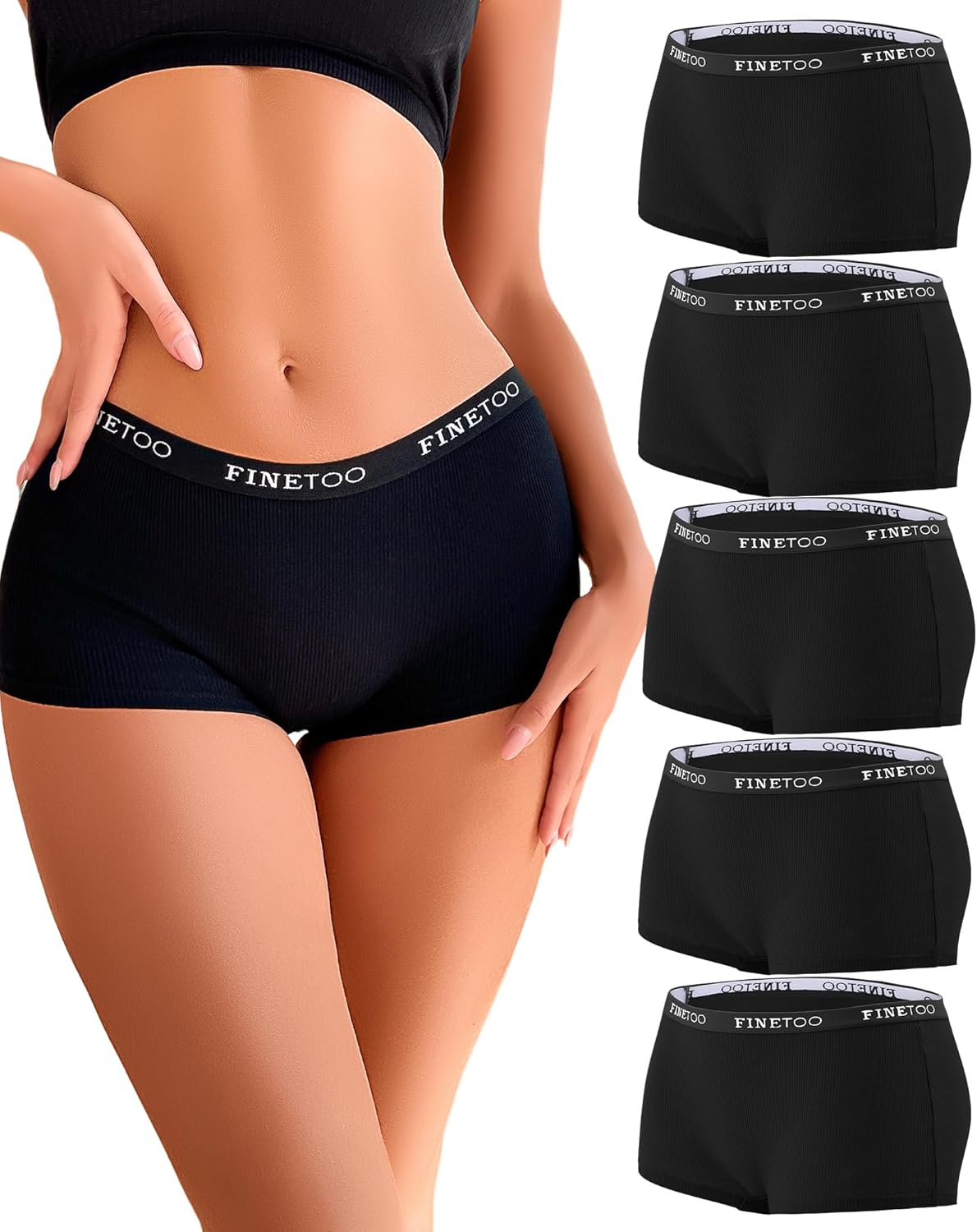 FINETOO Boyshort Underwear for Women Cotton Boxer Briefs Full Coverage Ladies Bo...
