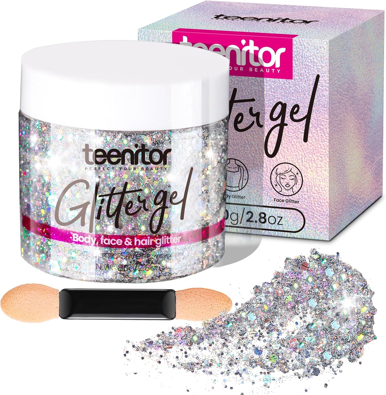 Teenitor Body Glitter, Silver Glitter, Body Glitter Gel, Hair Glitter, Face Glit...