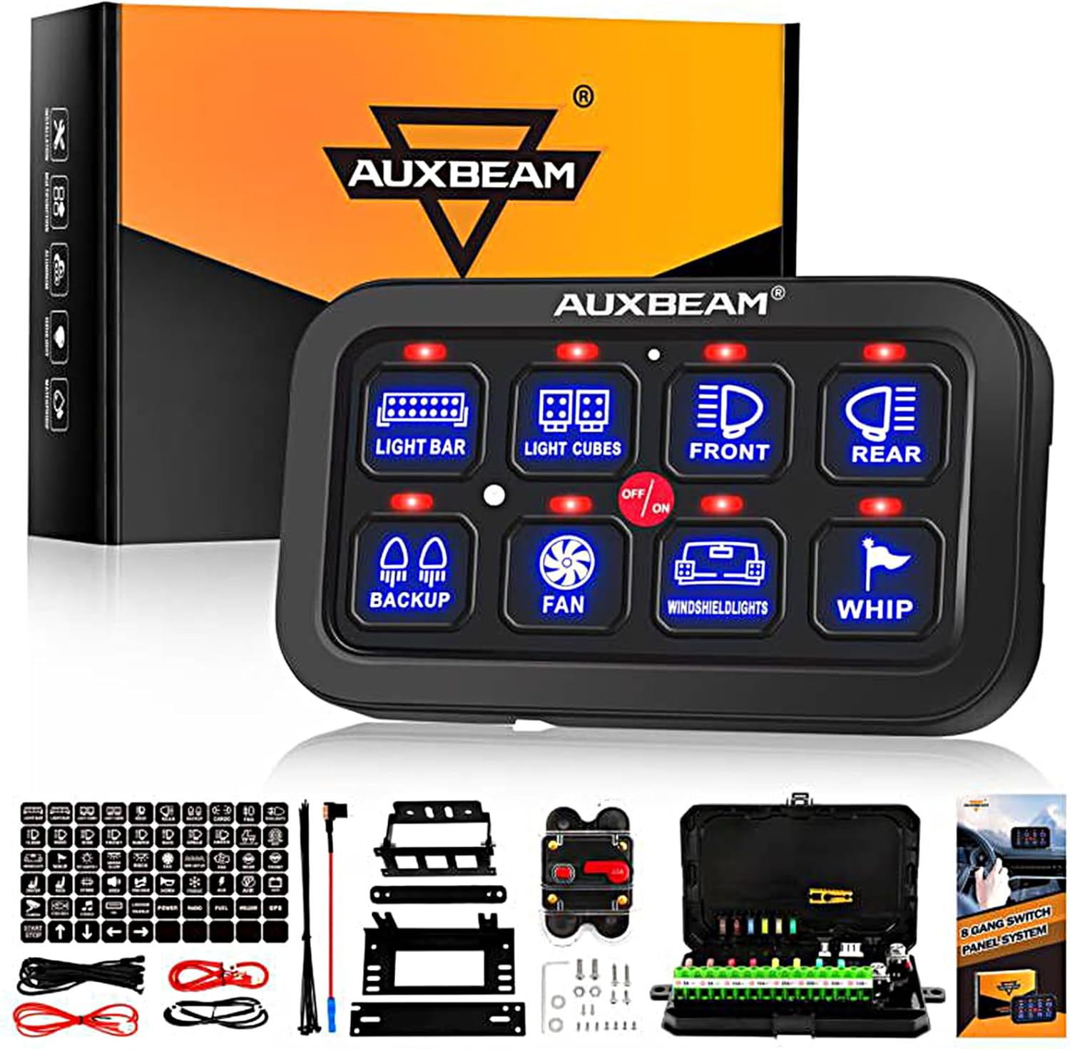 Auxbeam 8 Gang Switch Panel BA80, Universal Circuit Control Relay System Box wit...