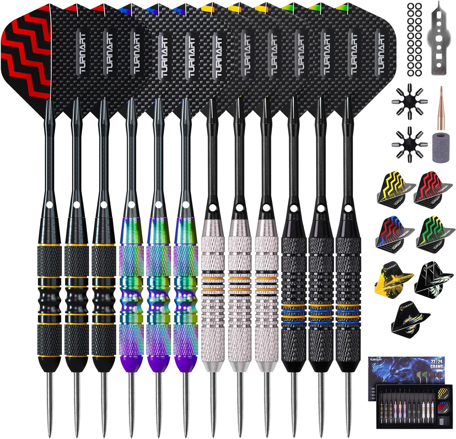 Turnart Darts Metal Tip Set - Steel Tip Darts Darts Set Professional Metal Darts...