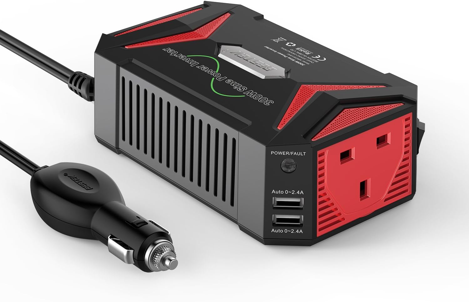 BESTEK 300W Pure Sine Wave Power Inverter 12V to 240V 230V with 4.8A Dual Smart...