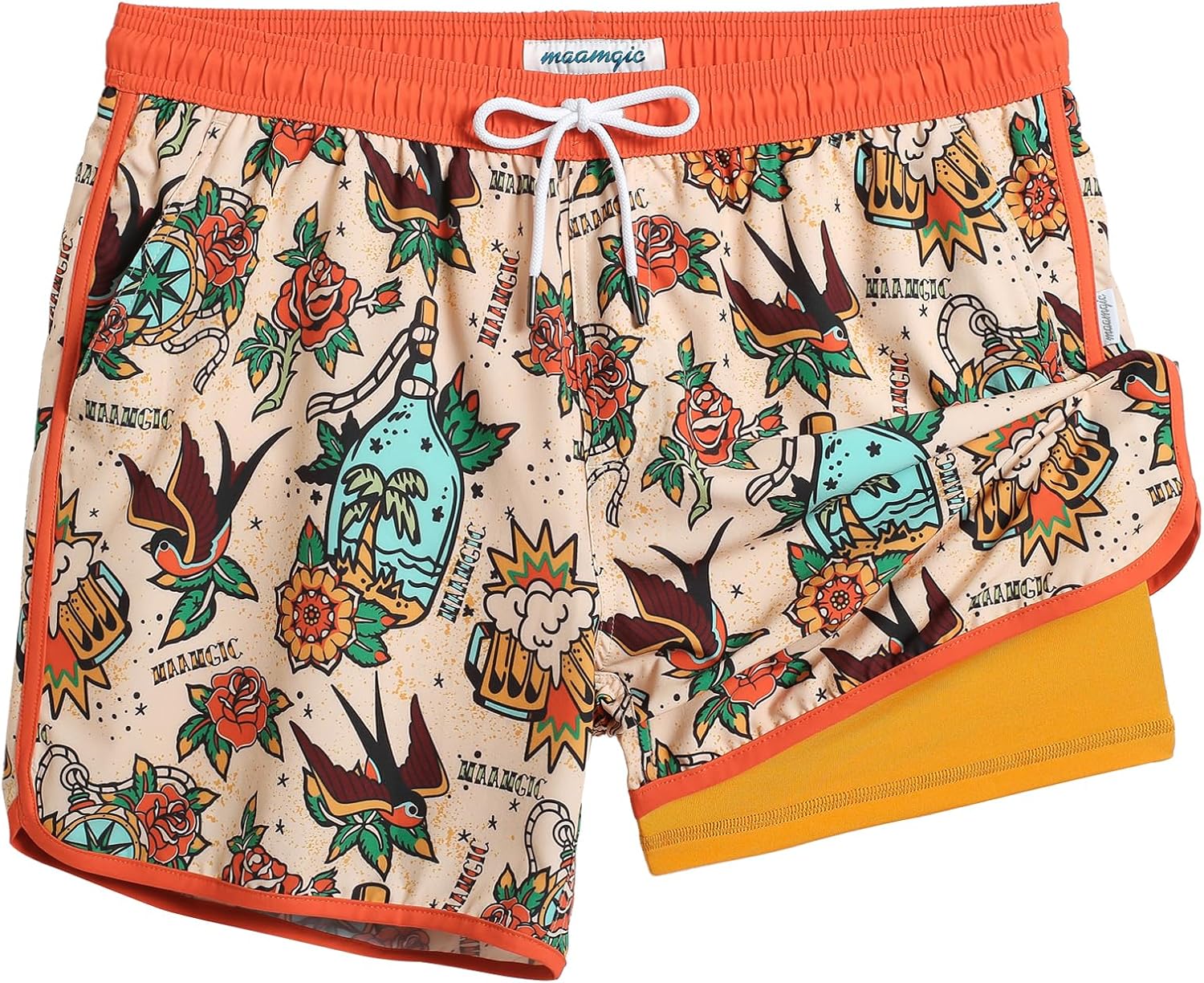 maamgic Mens Short 80s 90s Vintage 5.5" Swim Trunks Swimsuits Board Shorts Compr...