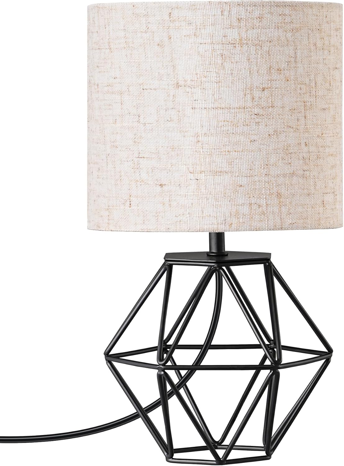 EDISHINE Bedside Lamp, Table Lamp with Metal Cage Base & Linen Lampshade, Modern...