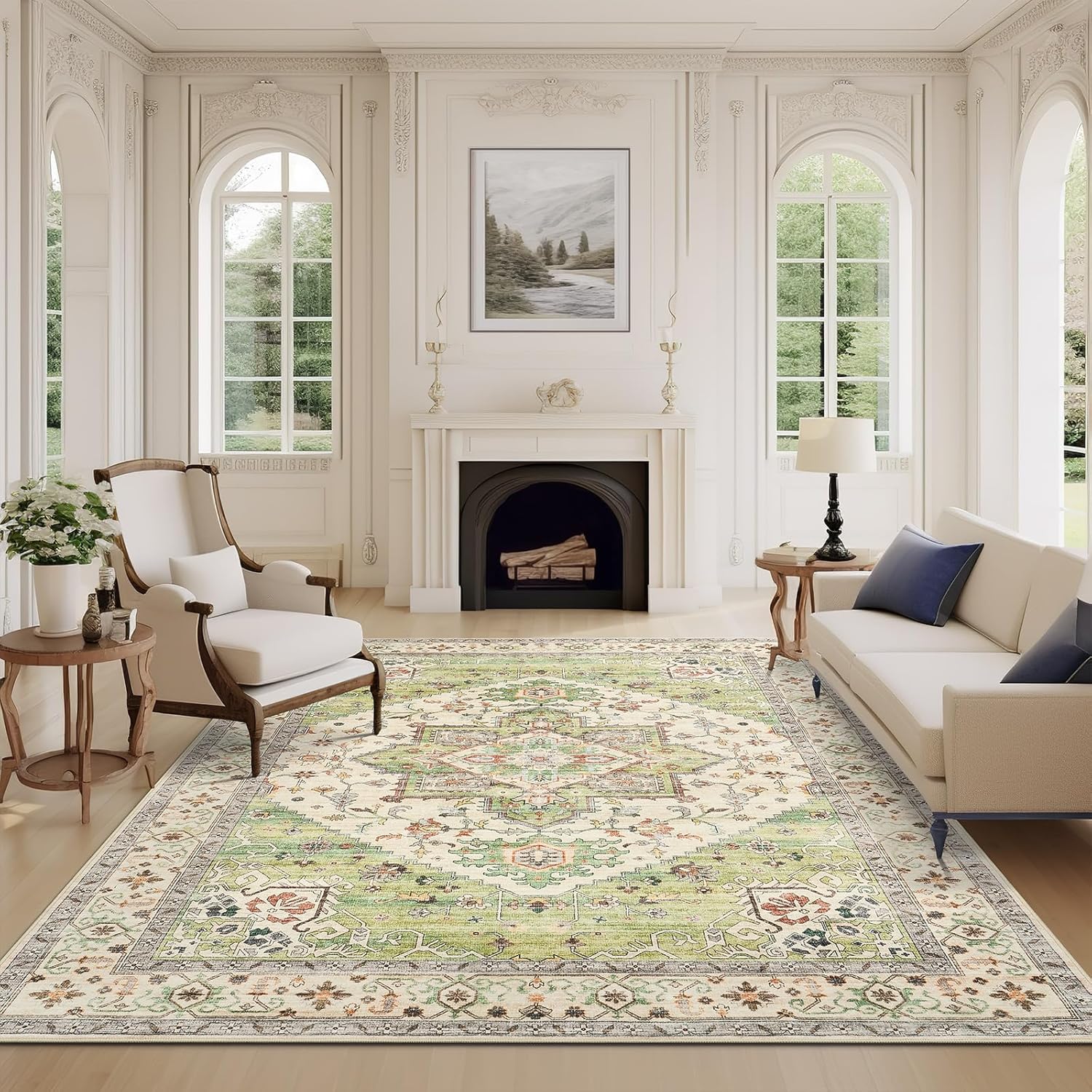 Area Rug 8x10 Rugs for Living Room 8 x 10 Vintage Washable Rugs Low Pile Non-Sli...