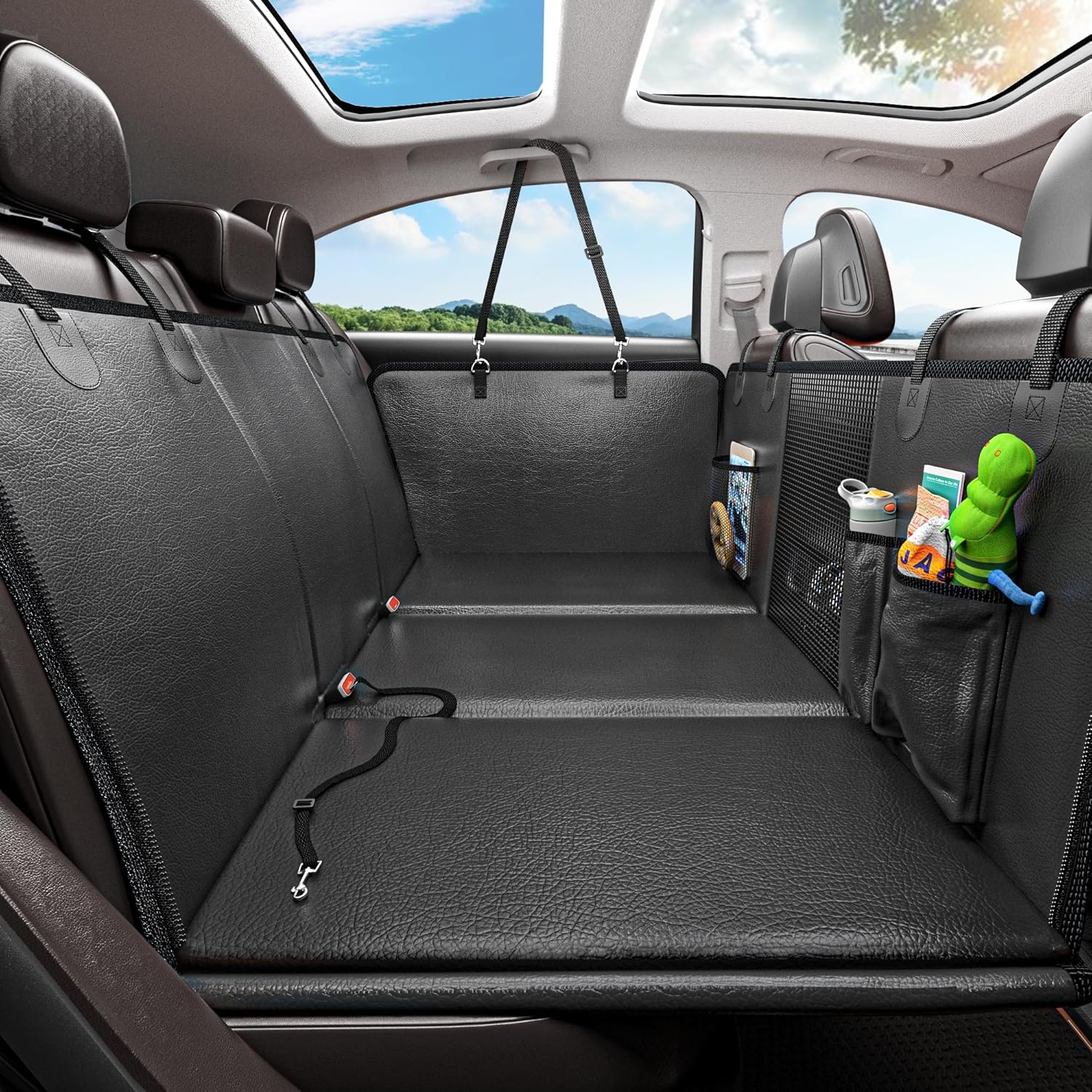 Back Seat Extender for Dogs, Waterproof Dog Car Seat Cover for Back Seat with Ha...