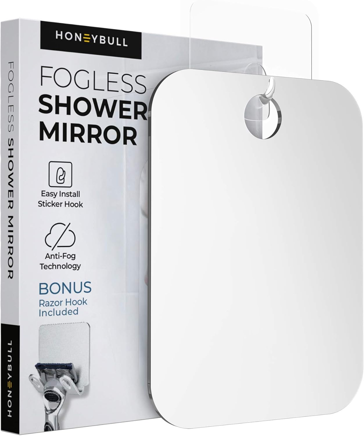 HONEYBULL Shower Mirror Fogless for Shaving - Flat Anti Fog Mirror with Razor Ho...