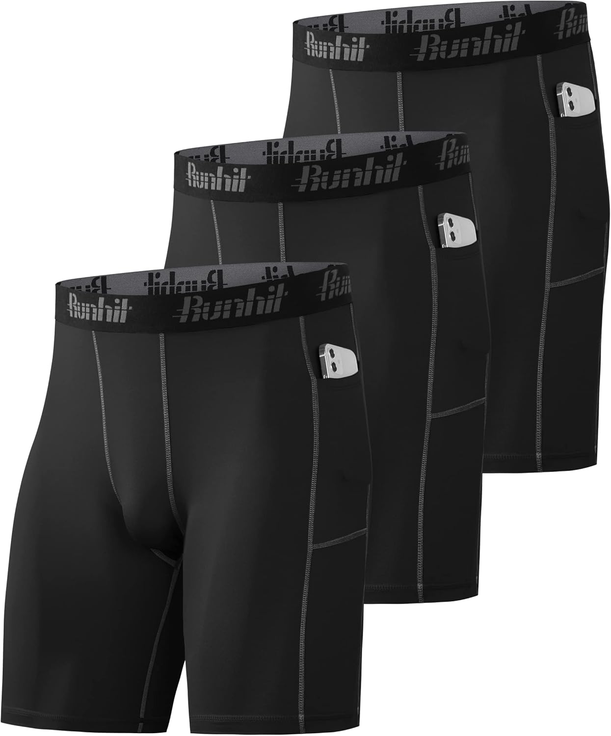 Runhit 3 Pack Compression Shorts Men Sports Underwear Base Layer Spandex Cycling...