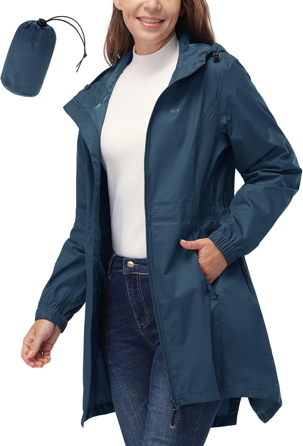 33,000ft Women's Waterproof Long Rain Coats Packable Rain Jacket with Hood Trenc...