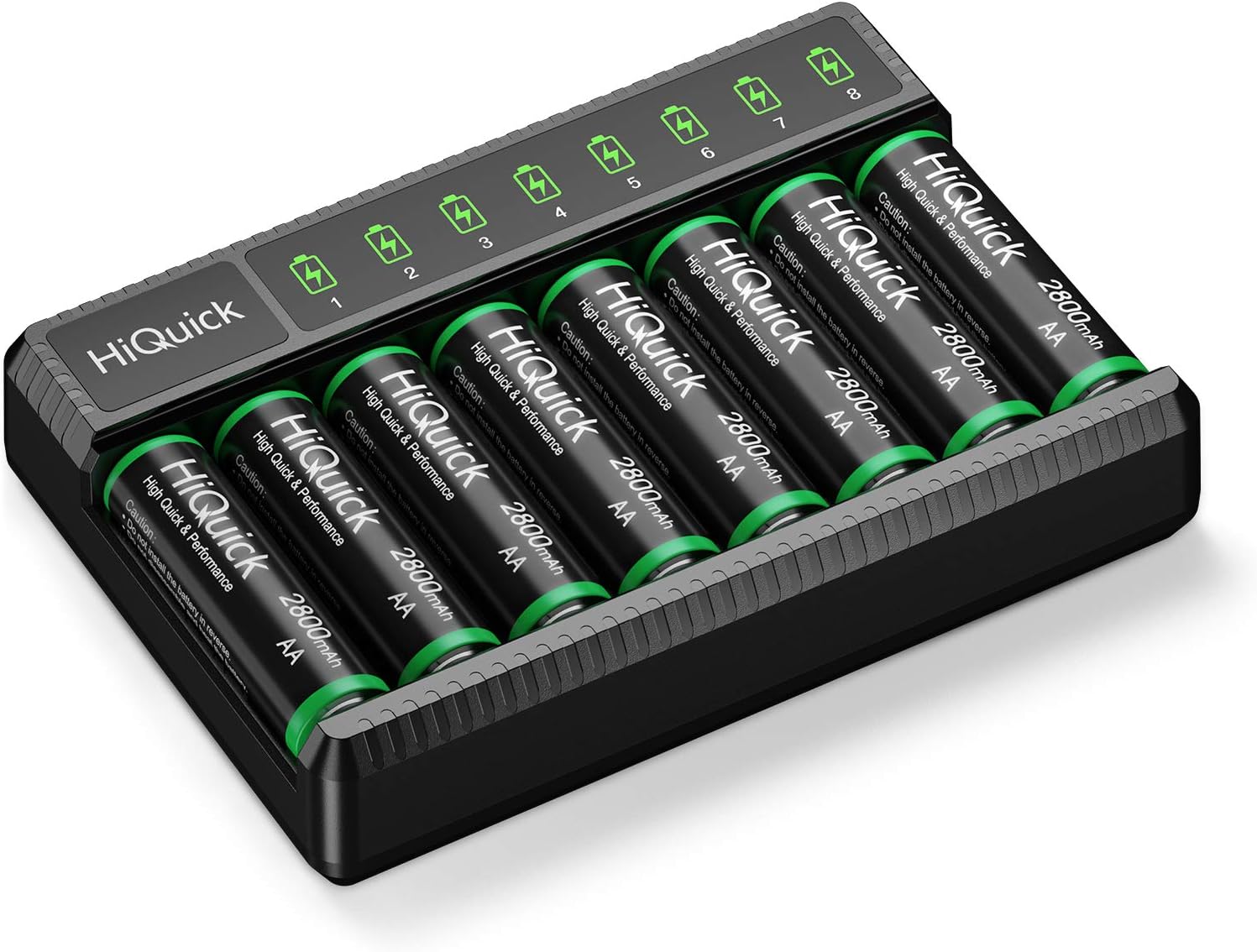 HiQuick 8 x AA Rechargeable Batteries with AA AAA Battery Charger, 8-Bay LED Bat...