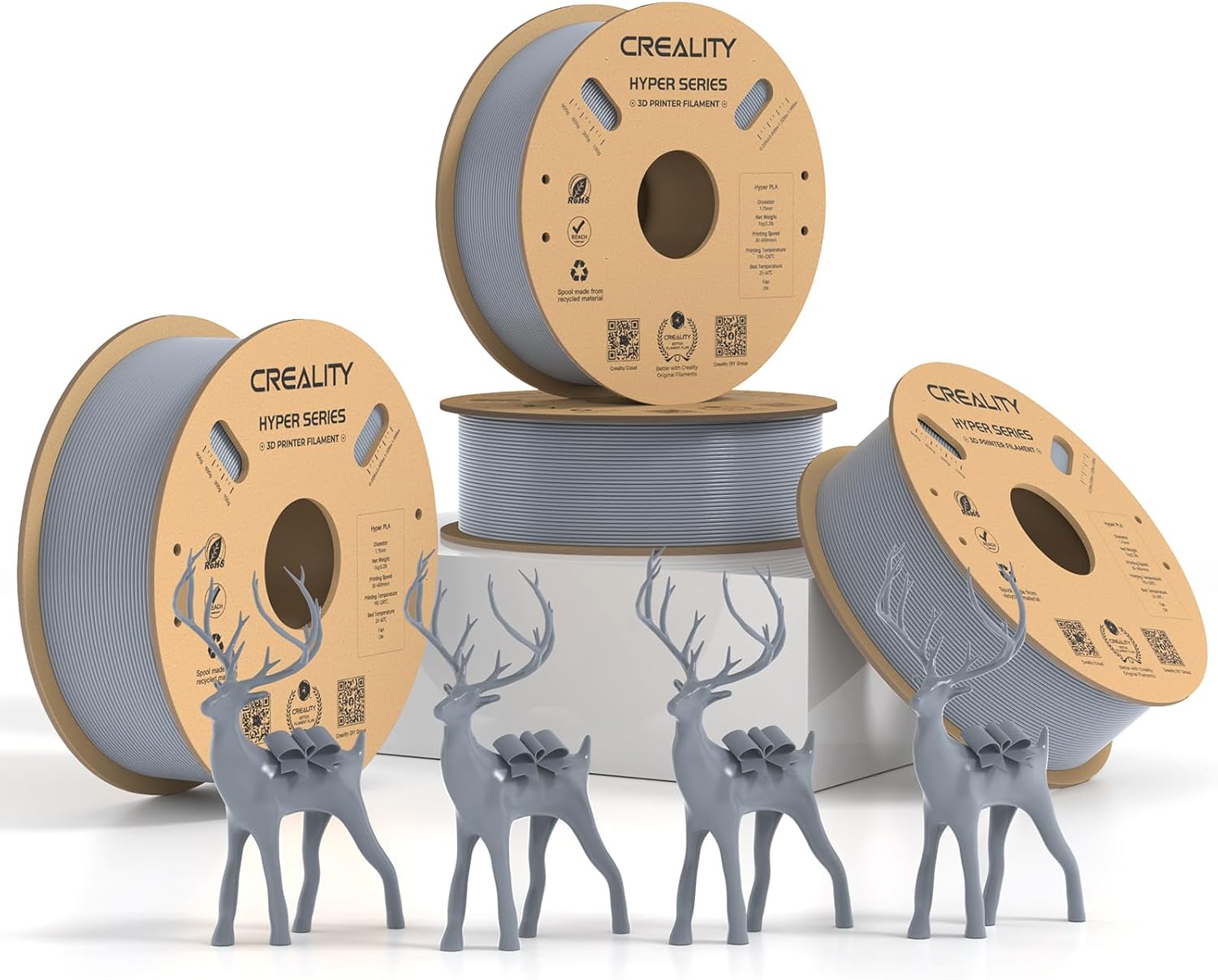 Creality Hyper PLA Filament Bundle Gray 4KG, Up to 600mm/s High Speed 3D Printer...