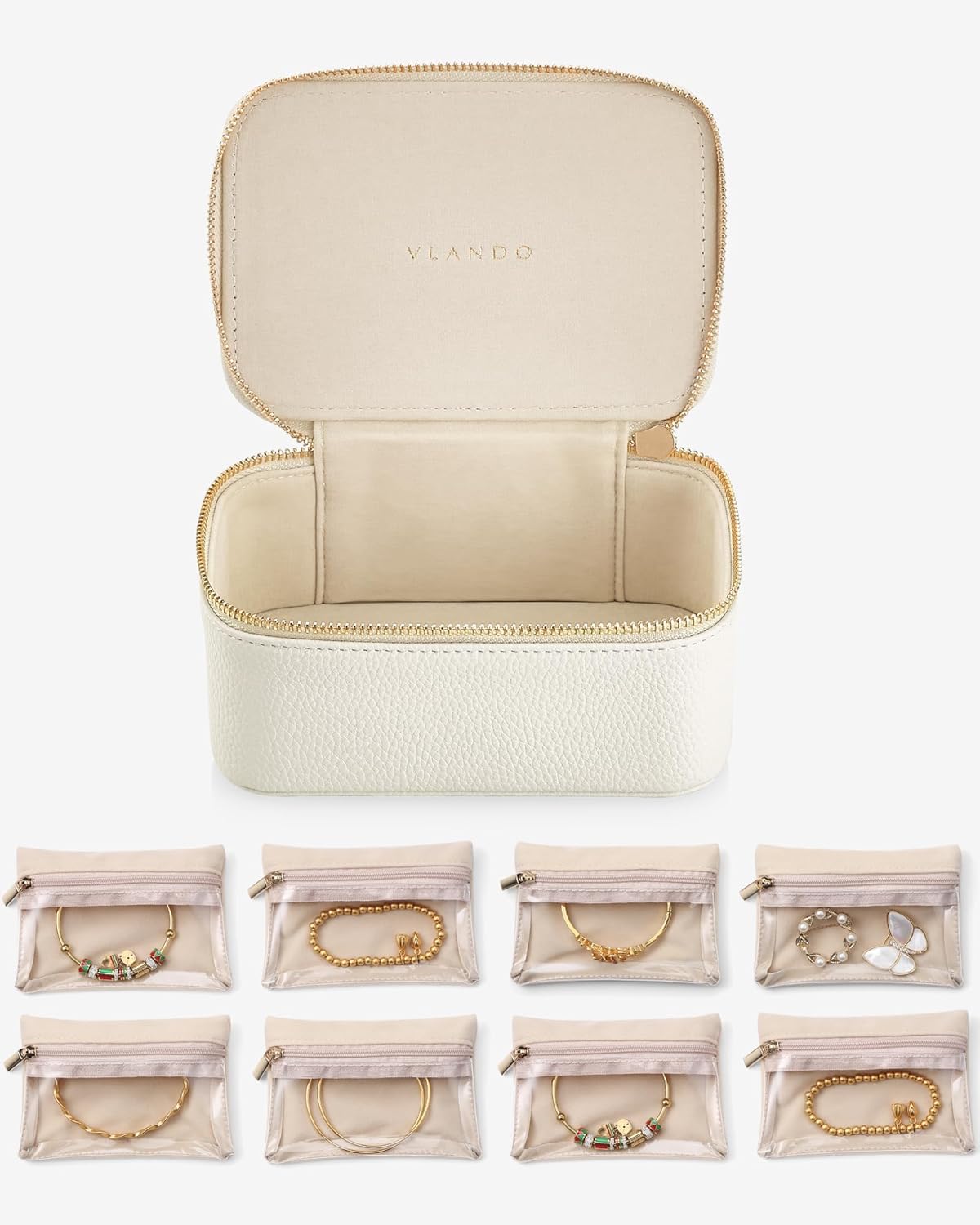 Vlando Travel Jewellery Box, PU Leather Jewellery Organiser with 8 Velvet Jewell...