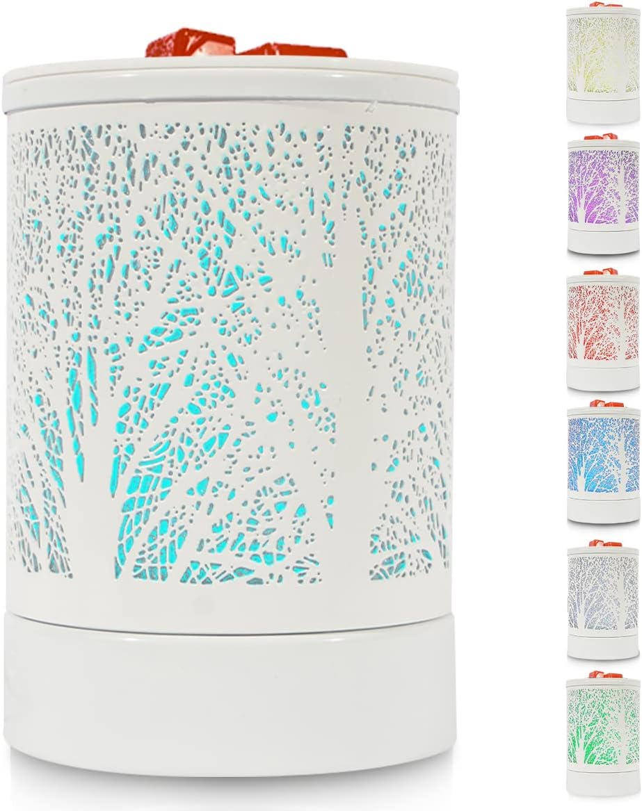Scented Oil Wax Melt Warmer with 7 Colors Changing Led Light White Forest Design...
