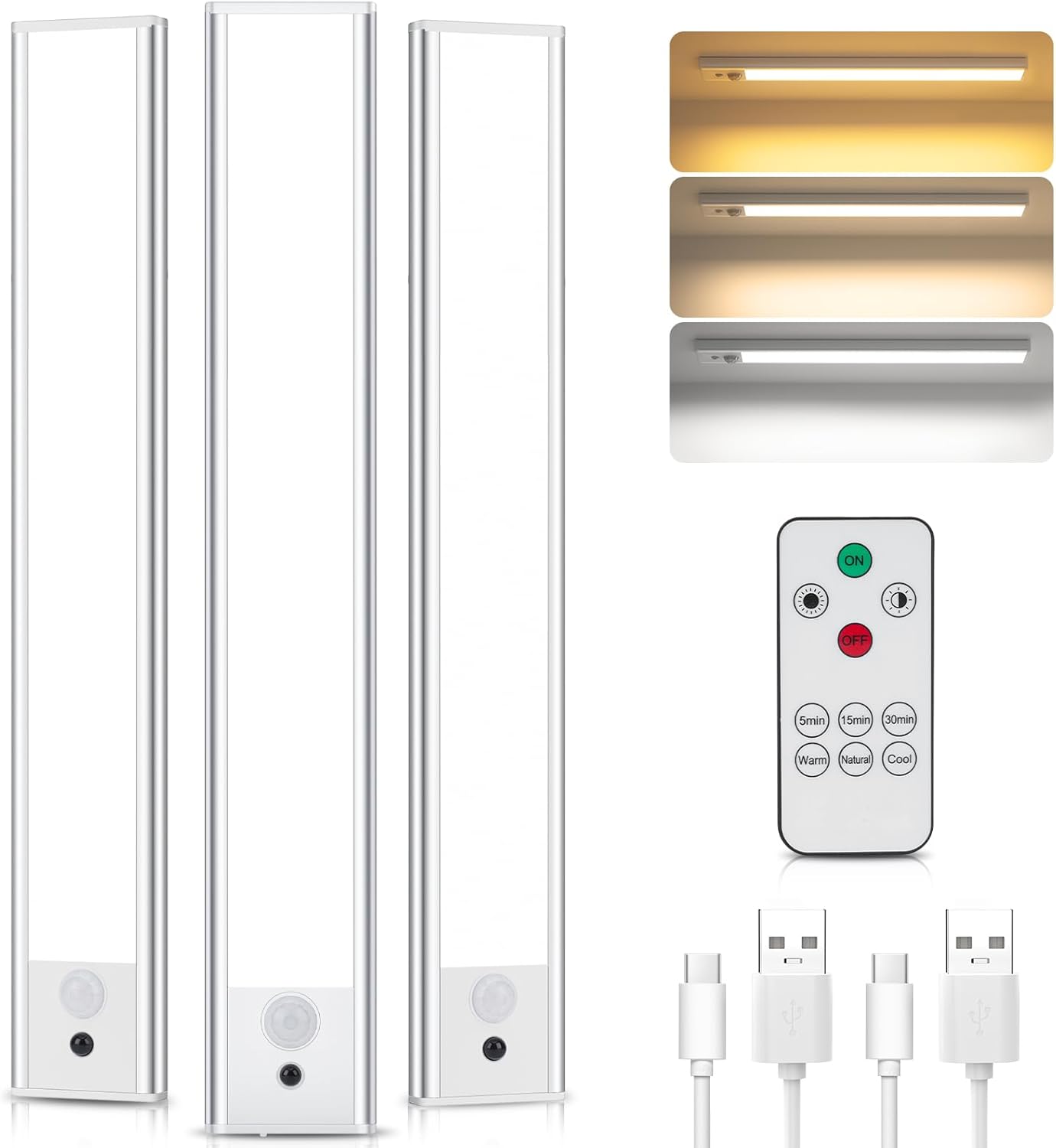 TOPPLEE Under Cabinet Kitchen Lights with Remote Control, Motion Sensor Lights I...
