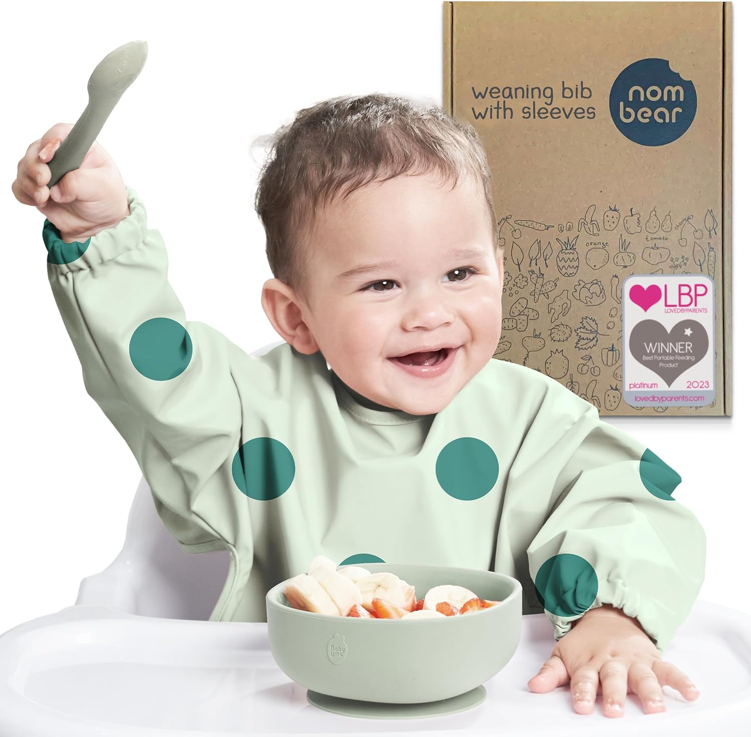 Nombear ® Baby Weaning Bib with Sleeves - Waterproof Baby Bibs 6-12 Months for B...