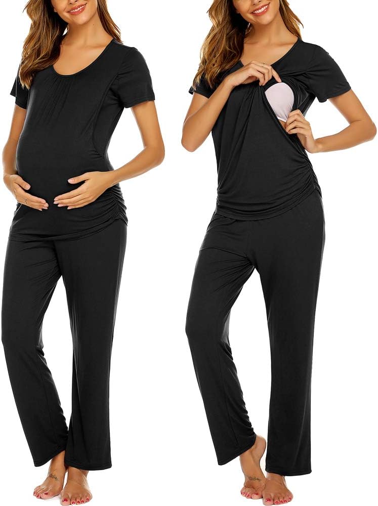 Ekouaer Women's Maternity Nursing Pajamas Set Breastfeeding Sleepwear Double Lay...