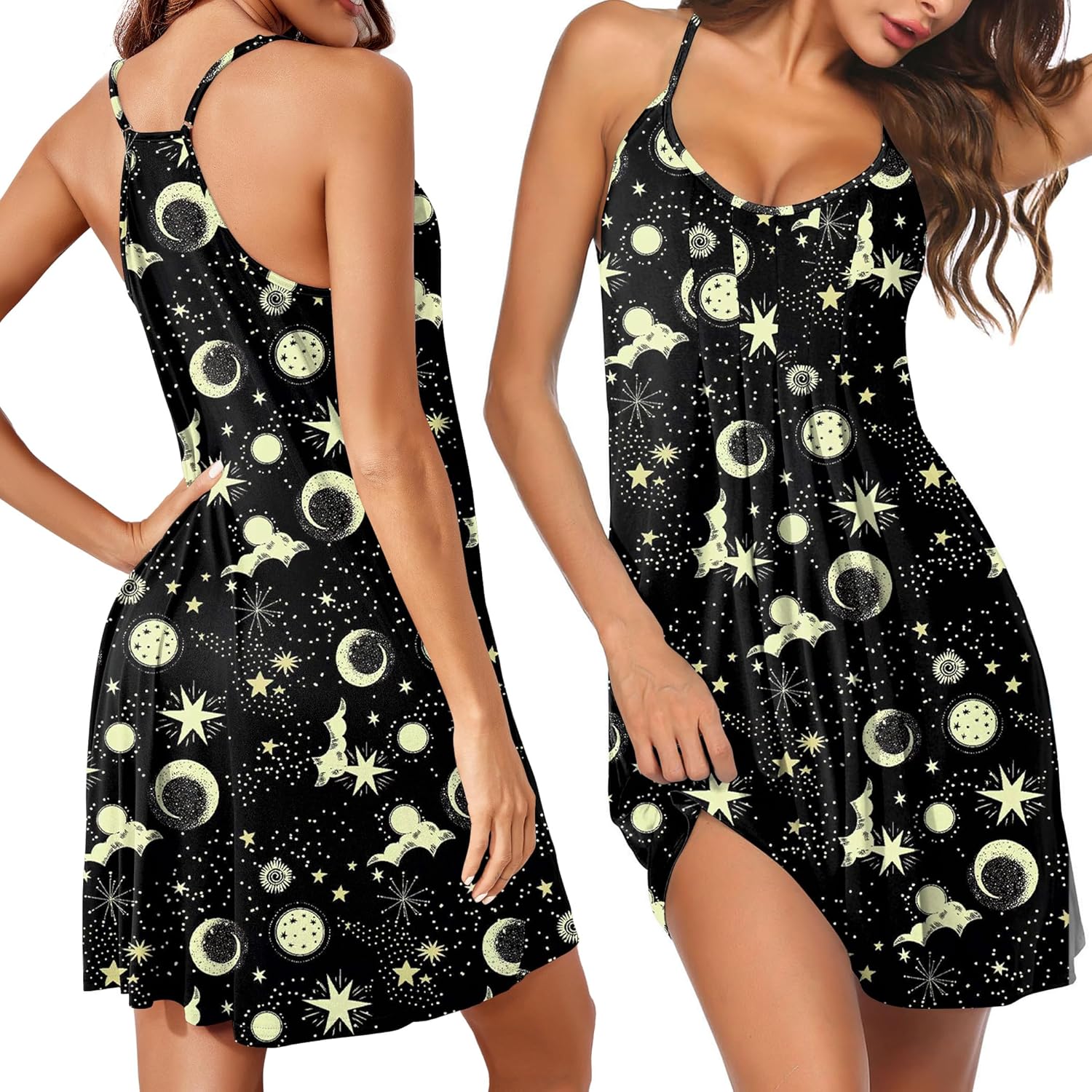 Ekouaer Women Nightgowns Sleeveless Sleepwear Spaghetti Strap Racerback Pajama D...