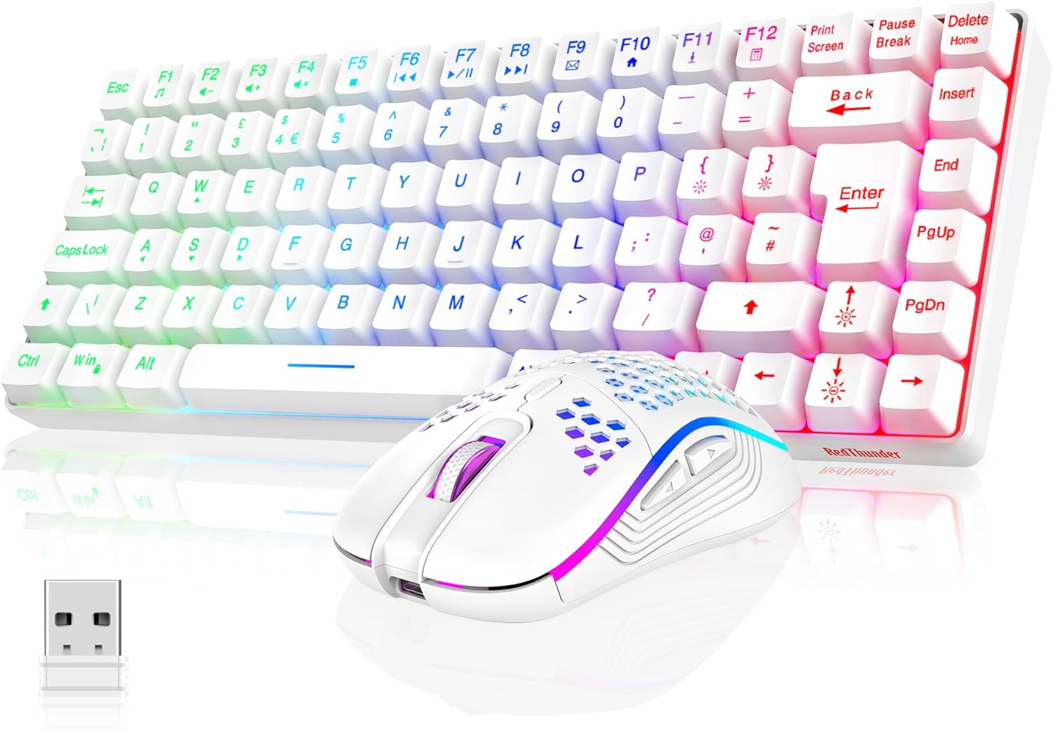 RedThunder K84 75% Wireless Gaming Keyboard and Mouse Rainbow Backlight UK Layou...