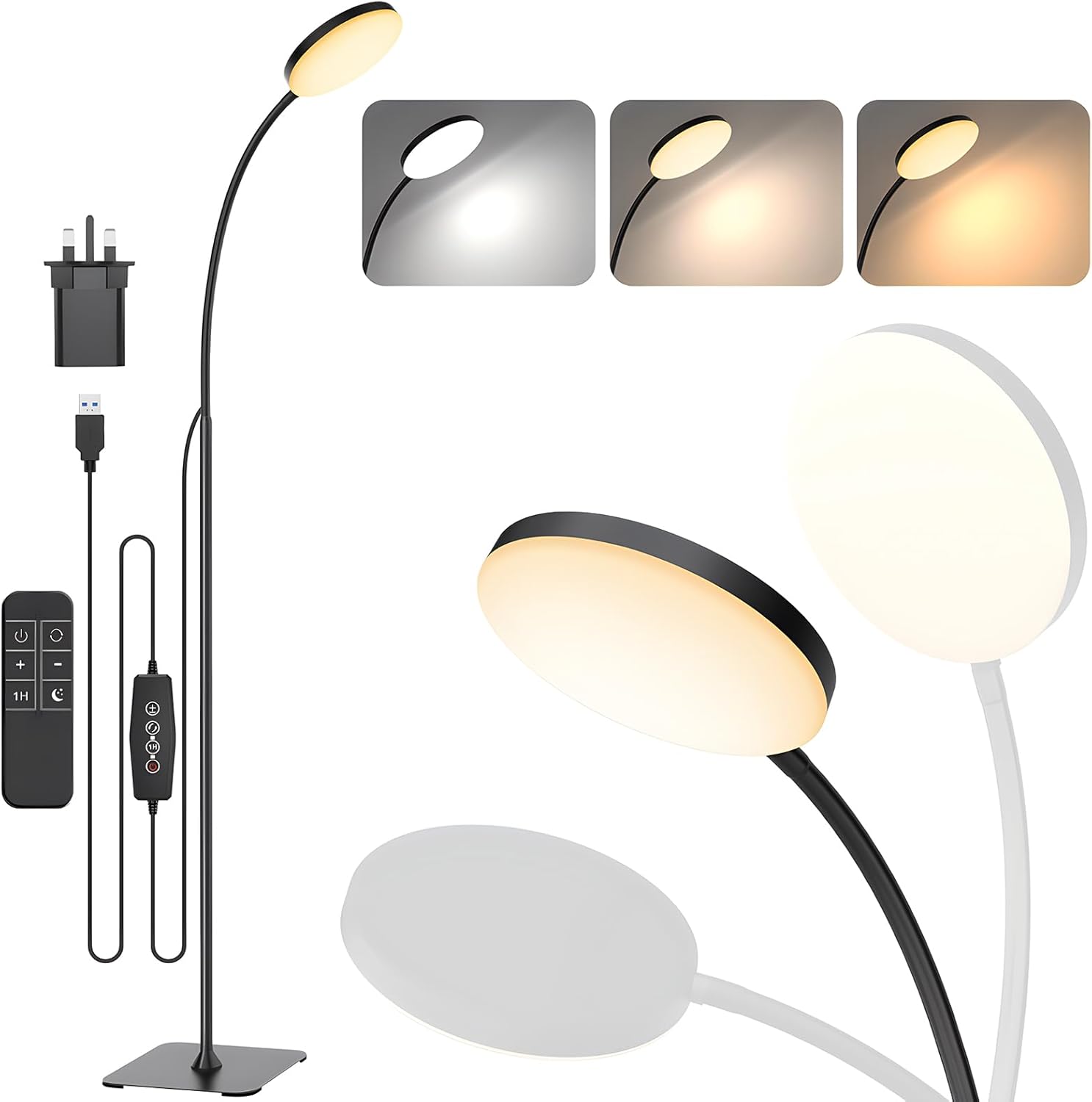Mojimdo LED Floor Lamp with Remote, 1H Timer Reading Standing Lamps with 3 Color...