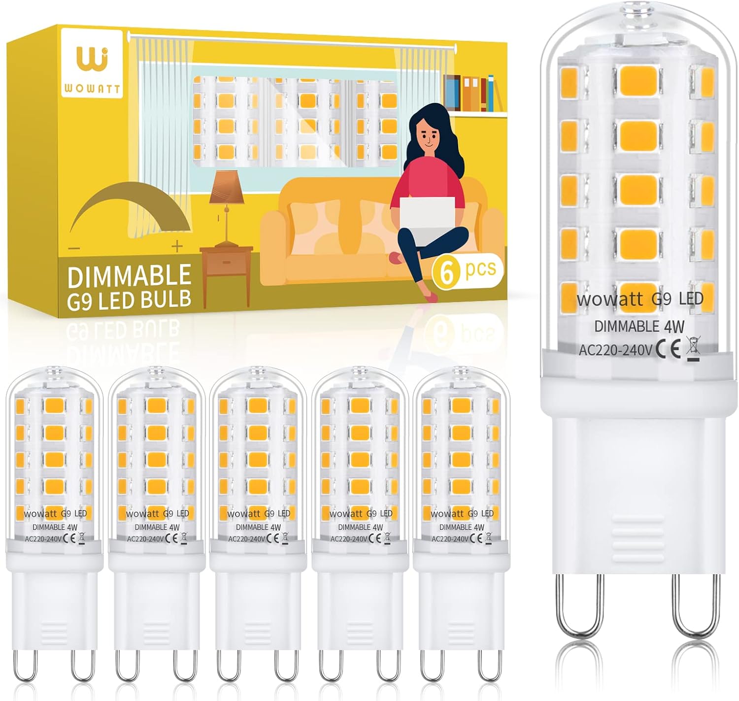wowatt G9 LED Bulbs Dimmable Natural White 4000K, 4W LED G9 Bulbs Equivalent to...