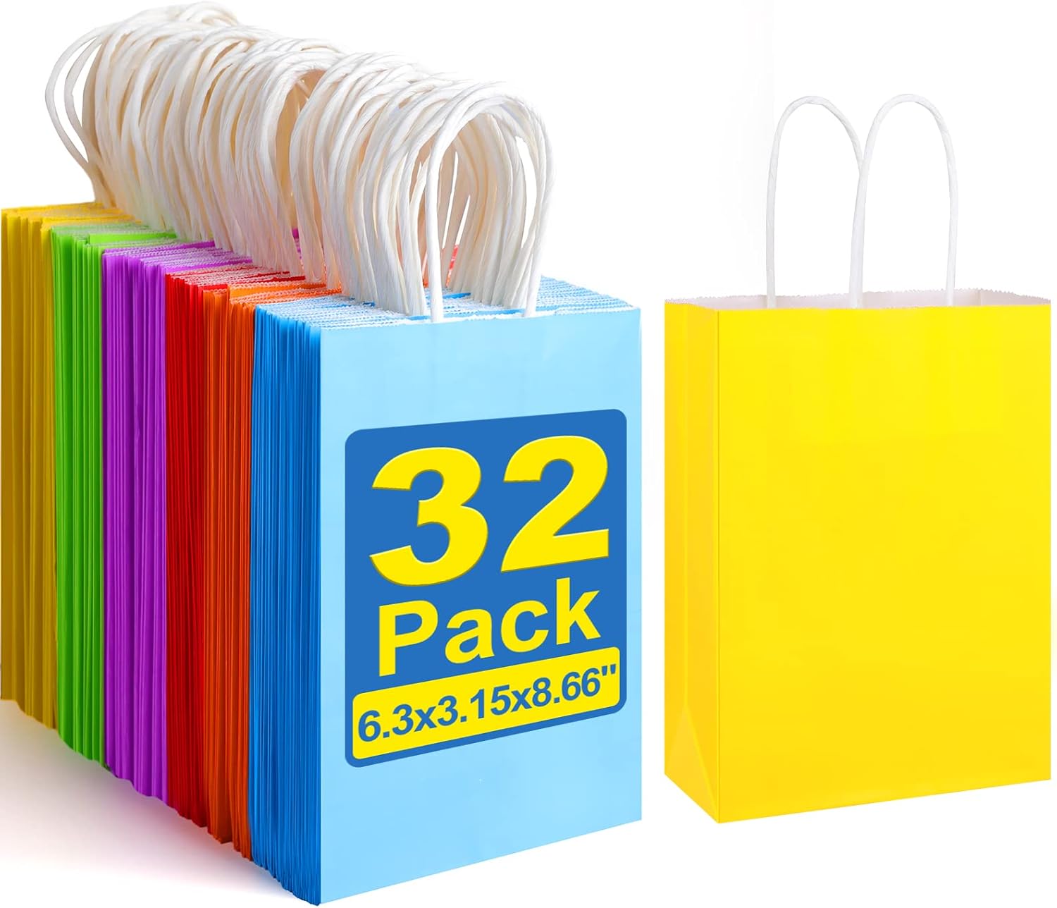 XPCARE 32Pcs Paper Gift Bags, 6.3"x3.15"x8.66" Kraft Paper Party Favor Bags Bulk...