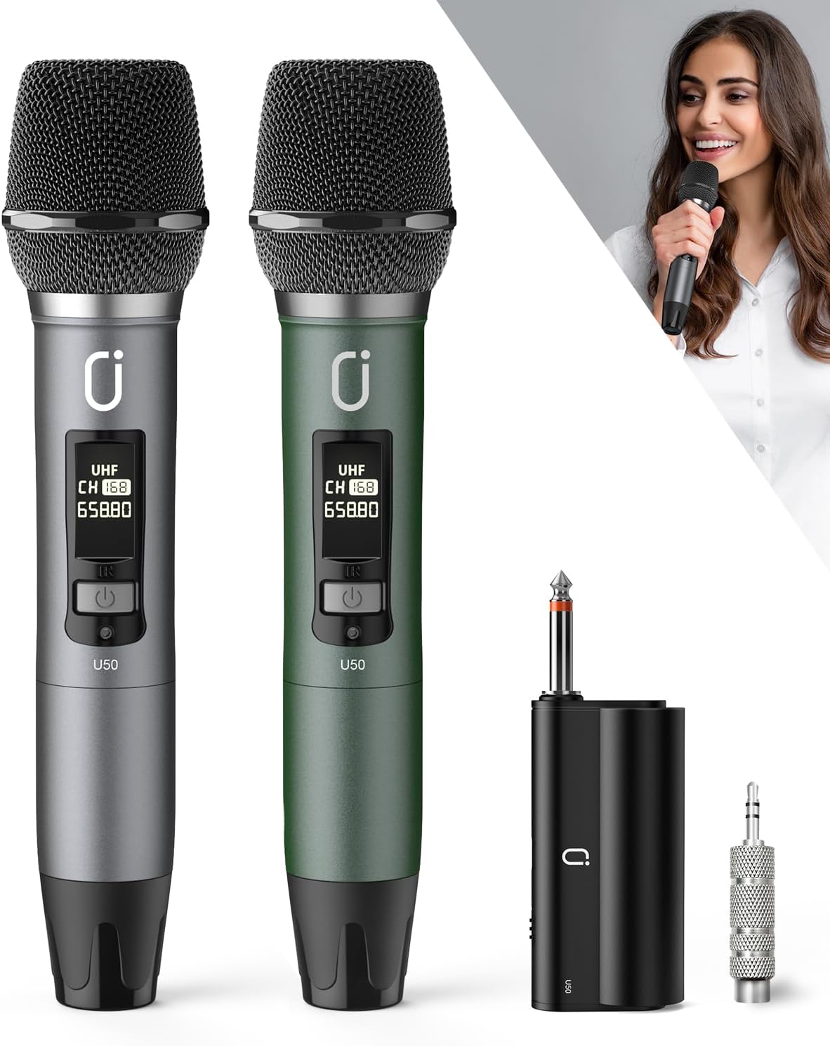 Wireless Microphones, Professional UHF Dual Microphones for Karaoke, Wireless Dy...