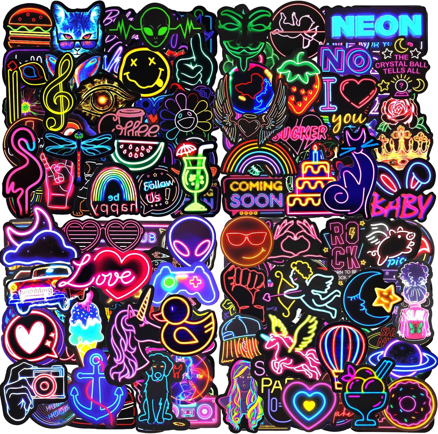 Water Bottle Stickers 200 Pcs Cool Neon Stickers, Sticker Pack for Kids Adults T...
