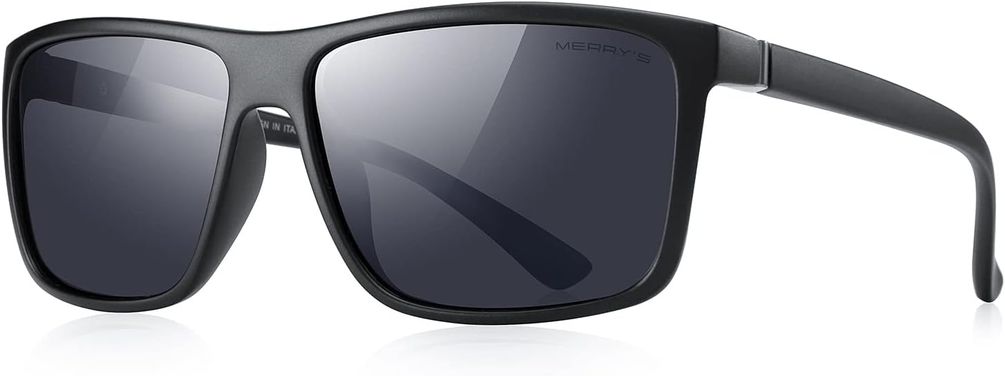 MERRY'S Rectangular Polarized Sports Sunglasses for Men Women Cycling Driving Fi...