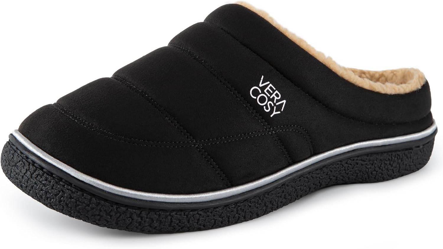 VeraCosy Men's Quilted Slip-on Slippers Technical-cloth Soft Fuzzy Comfy Non-sli...