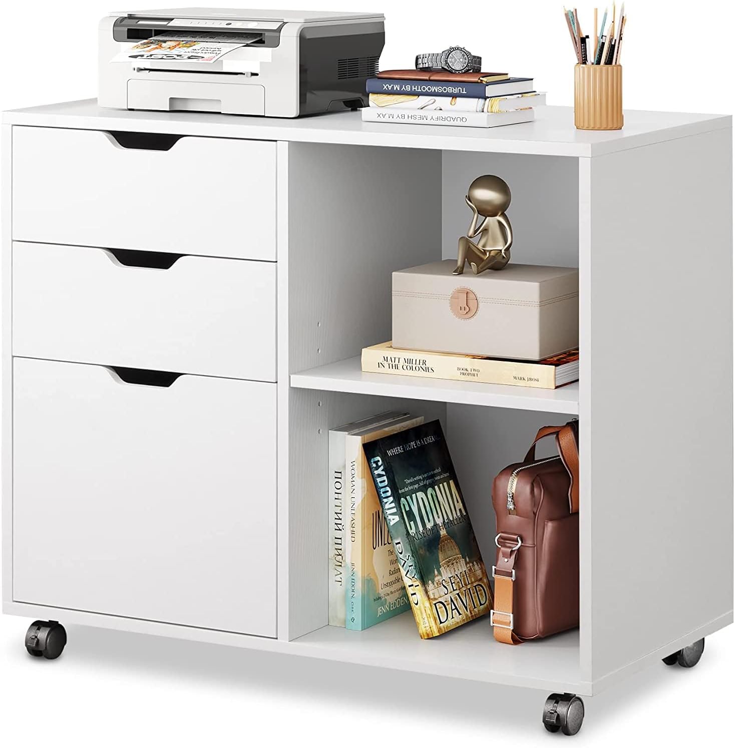 DEVAISE 3-Drawer Wood File Cabinet, Mobile Lateral Filing Cabinet, Printer Stand...