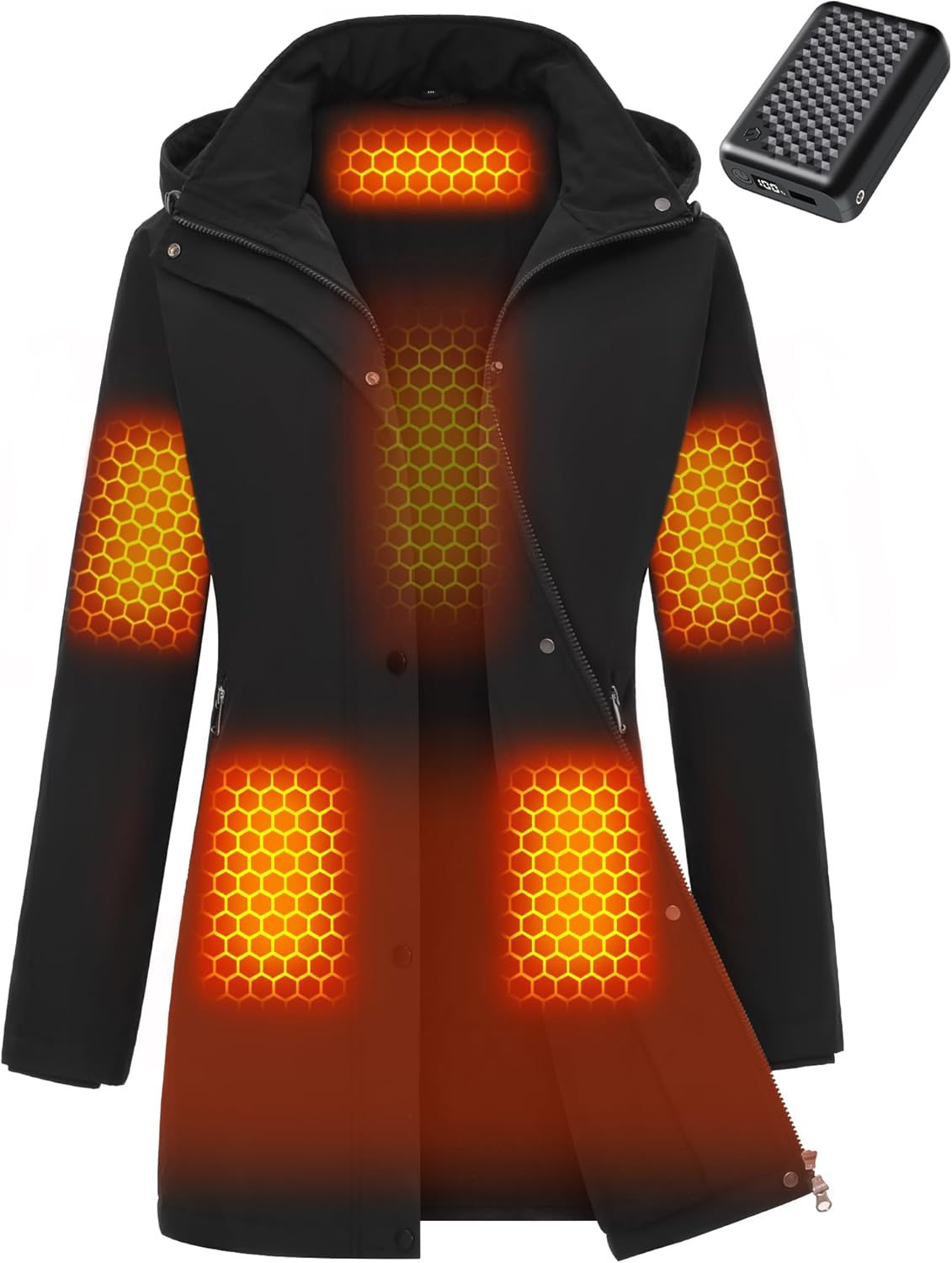 Graphene Women Heated Jacket 12V Fast Charge 18400mAh Large Capacity X-Large Bla...