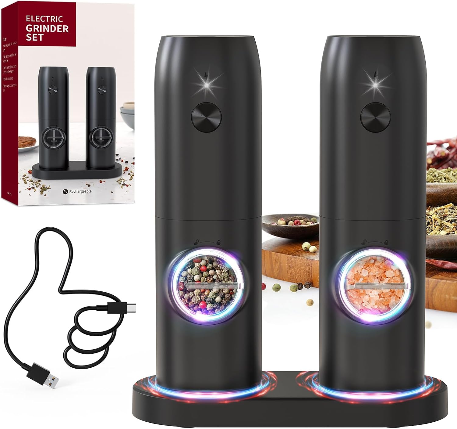 CIRCLE JOY Electric Pepper Grinder Mills, USB Rechargeable Salt and Pepper Set w...