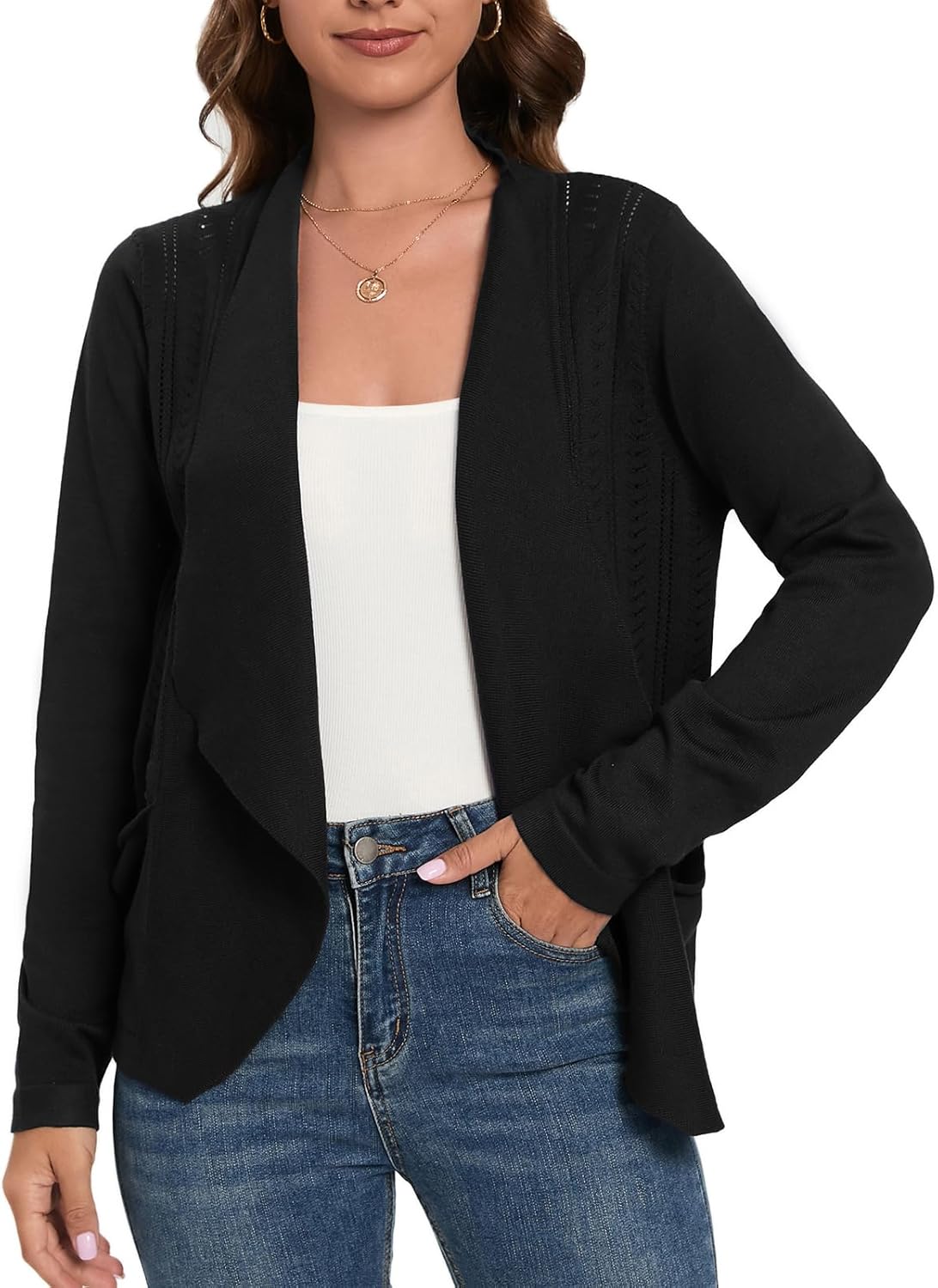 GRACE KARIN Women's Open Front Sweater Blazer Lapel Cardigan Sweater Long Sleeve...